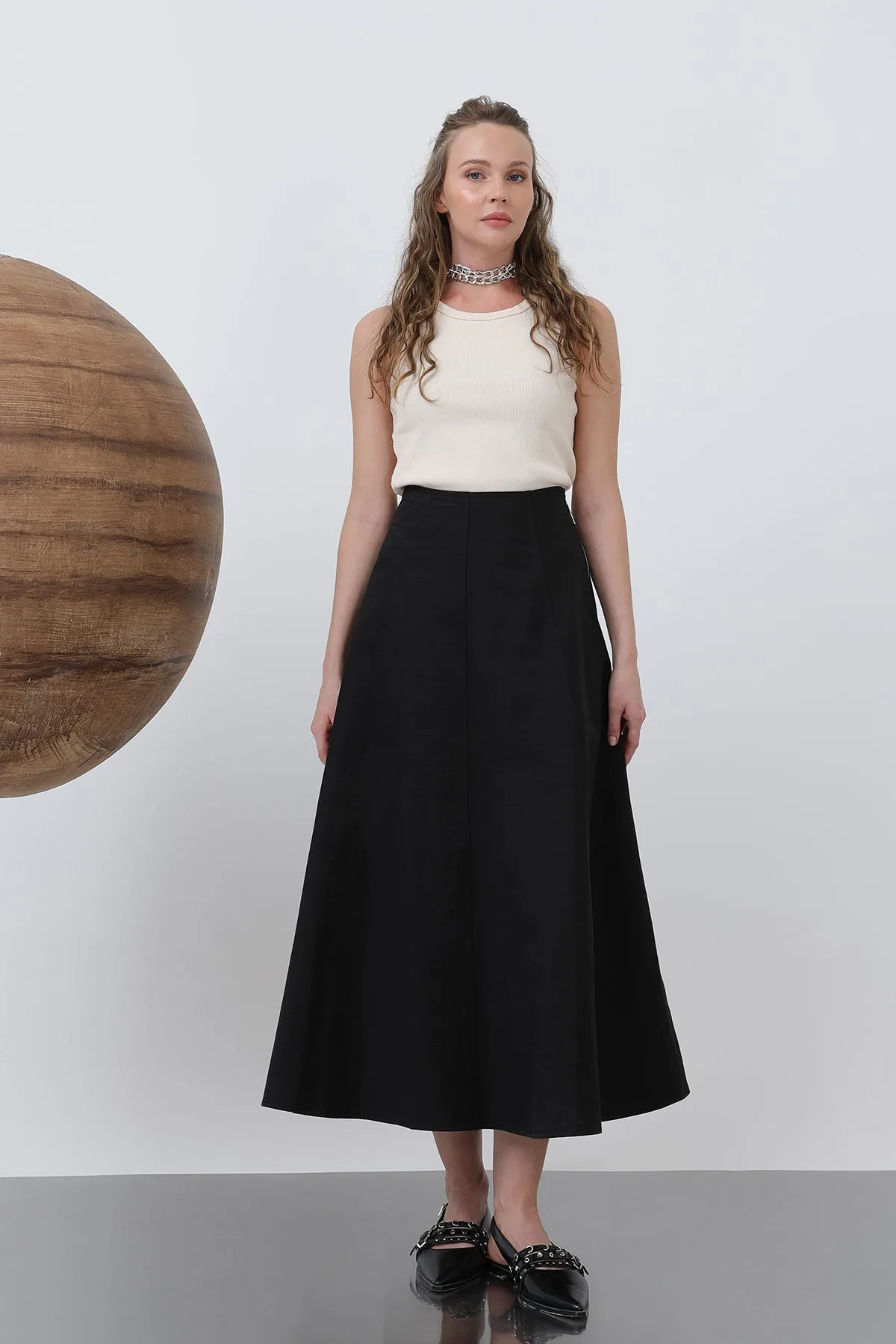 Kadın Kloş Uzun Etek -32136ETK - BLACK – Siyah, S-L