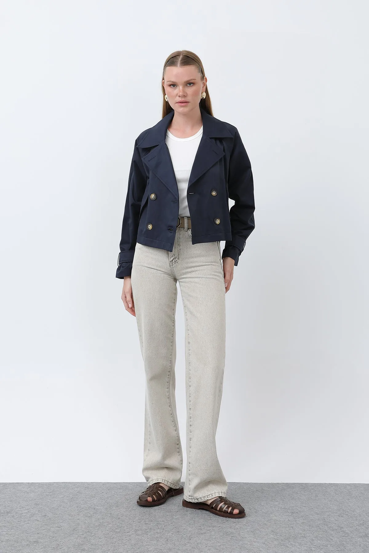 Kadın Kısa Trench - 32123TRC - NAVY