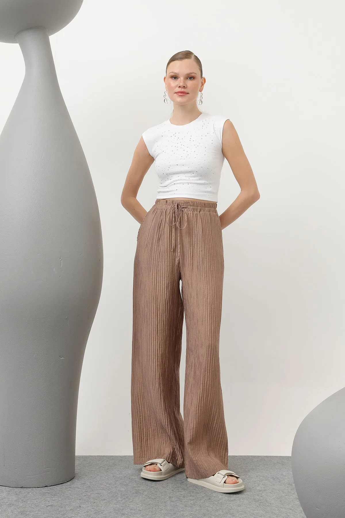 Kadın Basic Lastikli Pantolon - 32213PNT - MINK – Vizon, S-XL