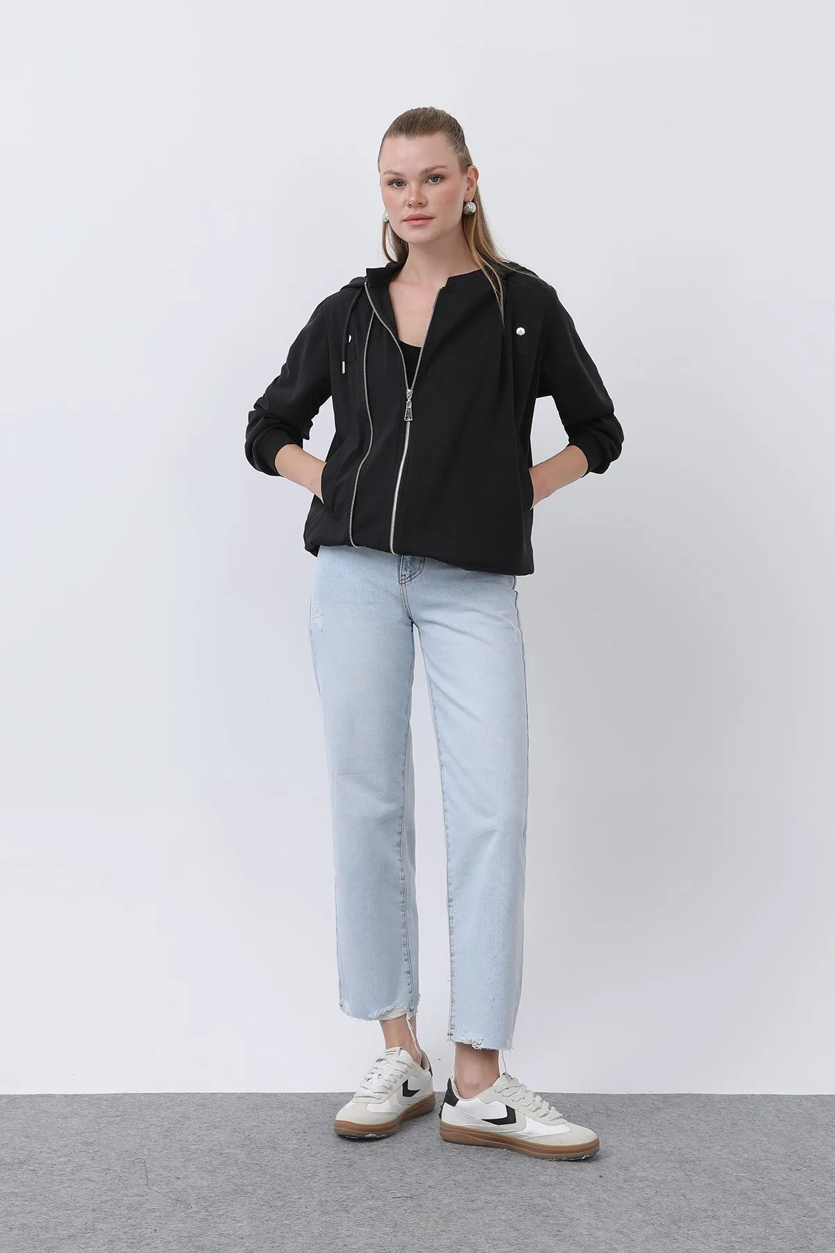 Kadın Fermuar Detaylı Mont - 32132MNT - BLACK-BLACK – Black-black, S-XL