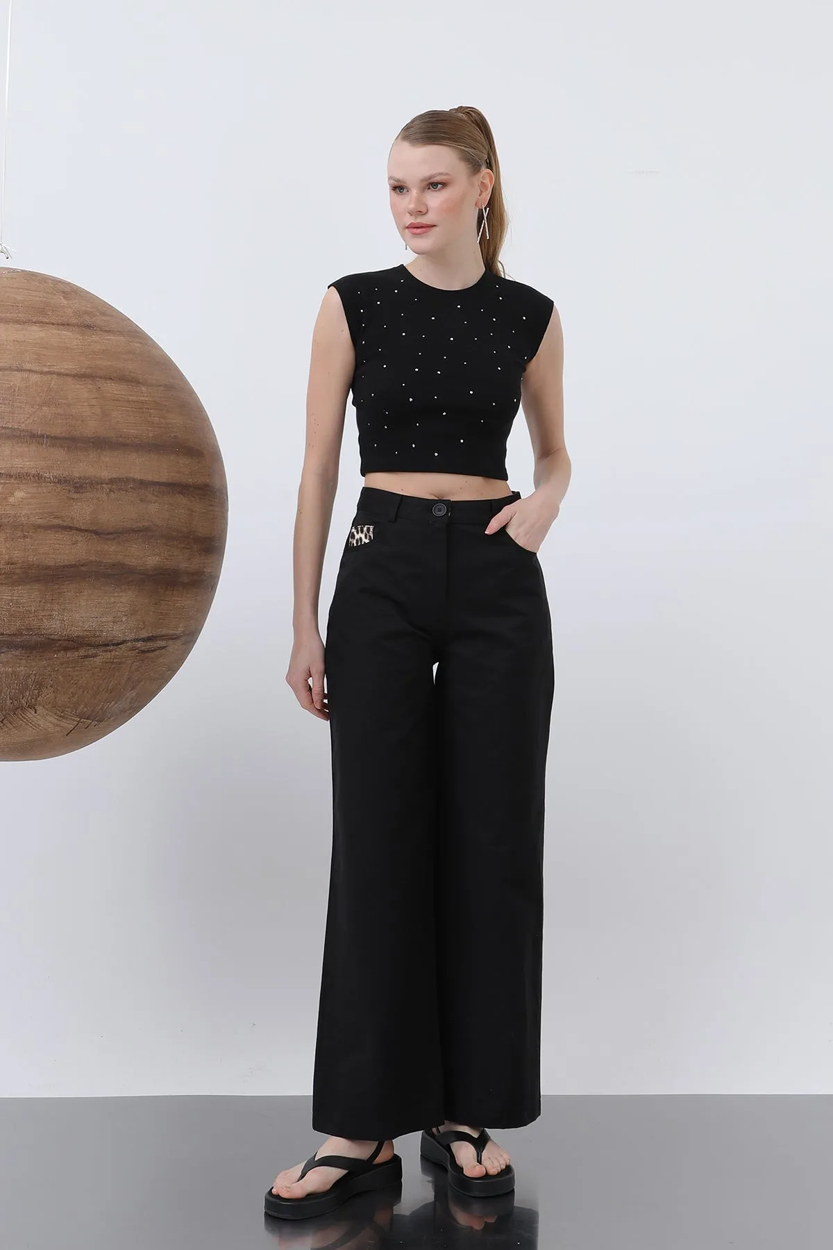 Kadın Cep Detaylı Bol Pantolon - 32116PNT - BLACK – Siyah, S-XL