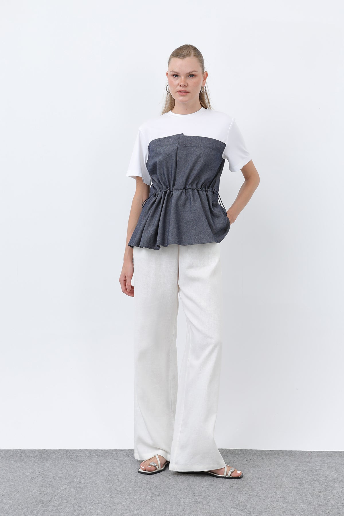 Kadın Denim Detaylı Bluz - 32318BLZ - INDIGO