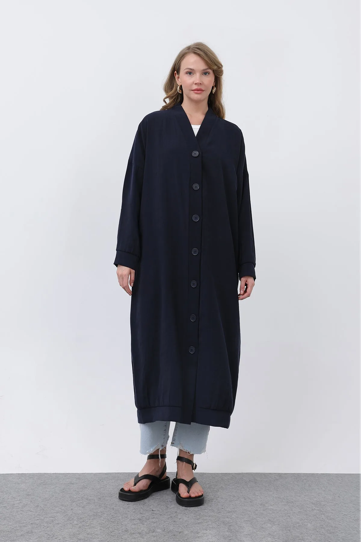 Kadın Önü Düğme Detaylı Uzun Tunik -10681TUN - BLACK – Siyah, LXL-SM