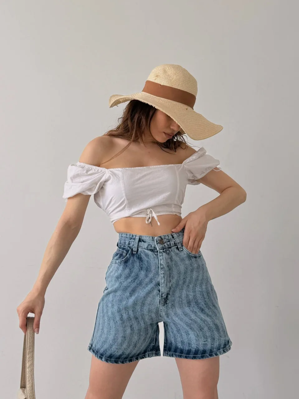 Paçası Püsküllü Desenli Denim Şort - AÇIK MAVİ – Açık mavi, 34
