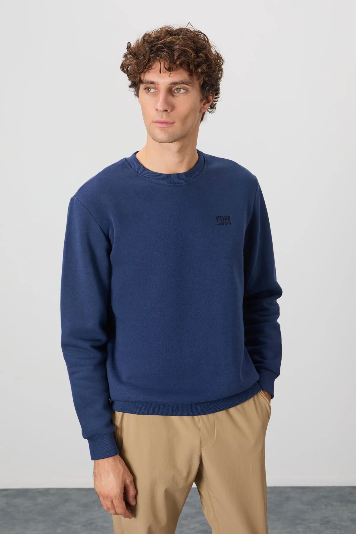 Omar İndigo Şardonlu Erkek Sweatshirt - 88137 - İndigo – İndigo, S