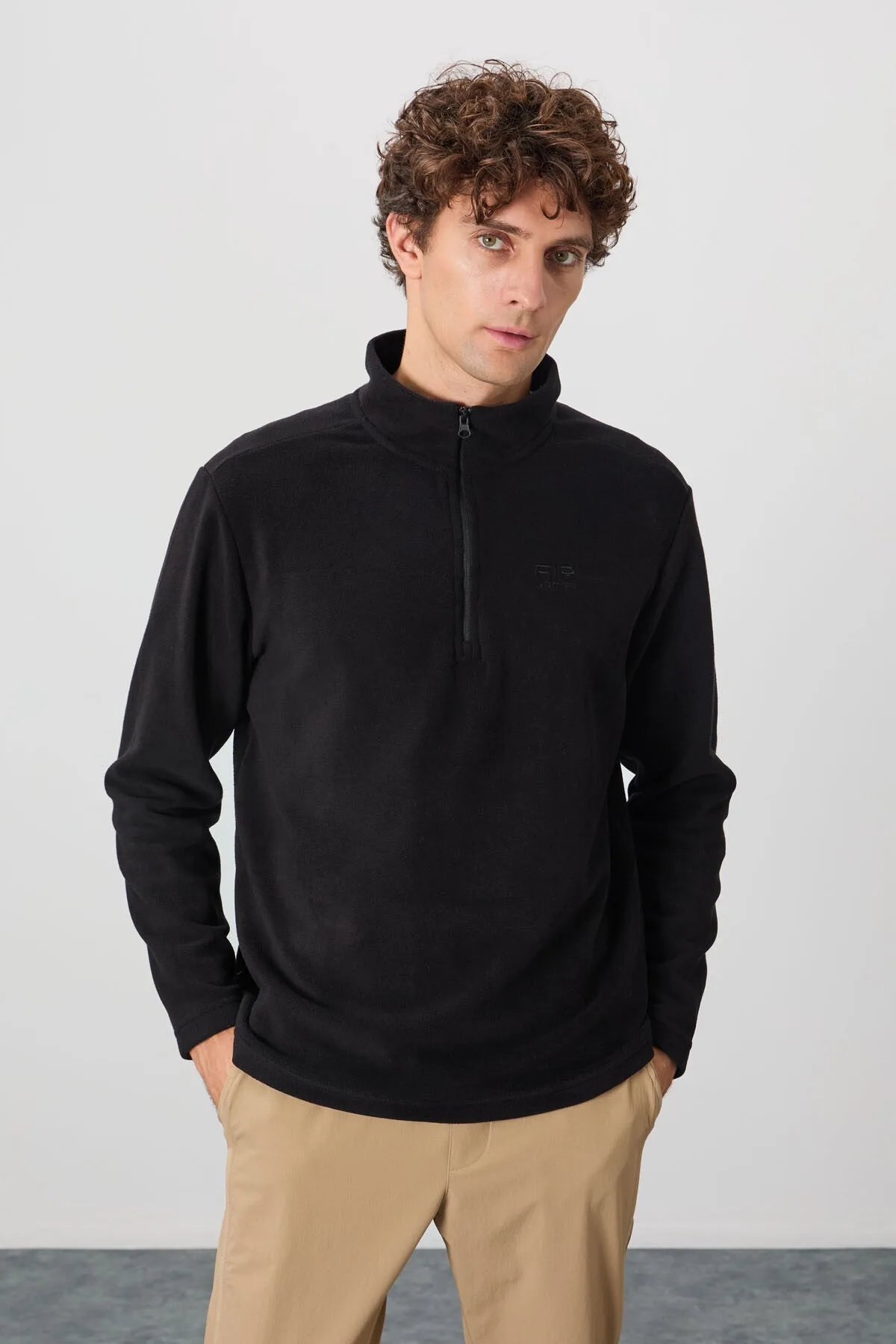 River Siyah Dik Yaka Erkek Polar Sweatshirt - 88310 - Siyah – Siyah, S