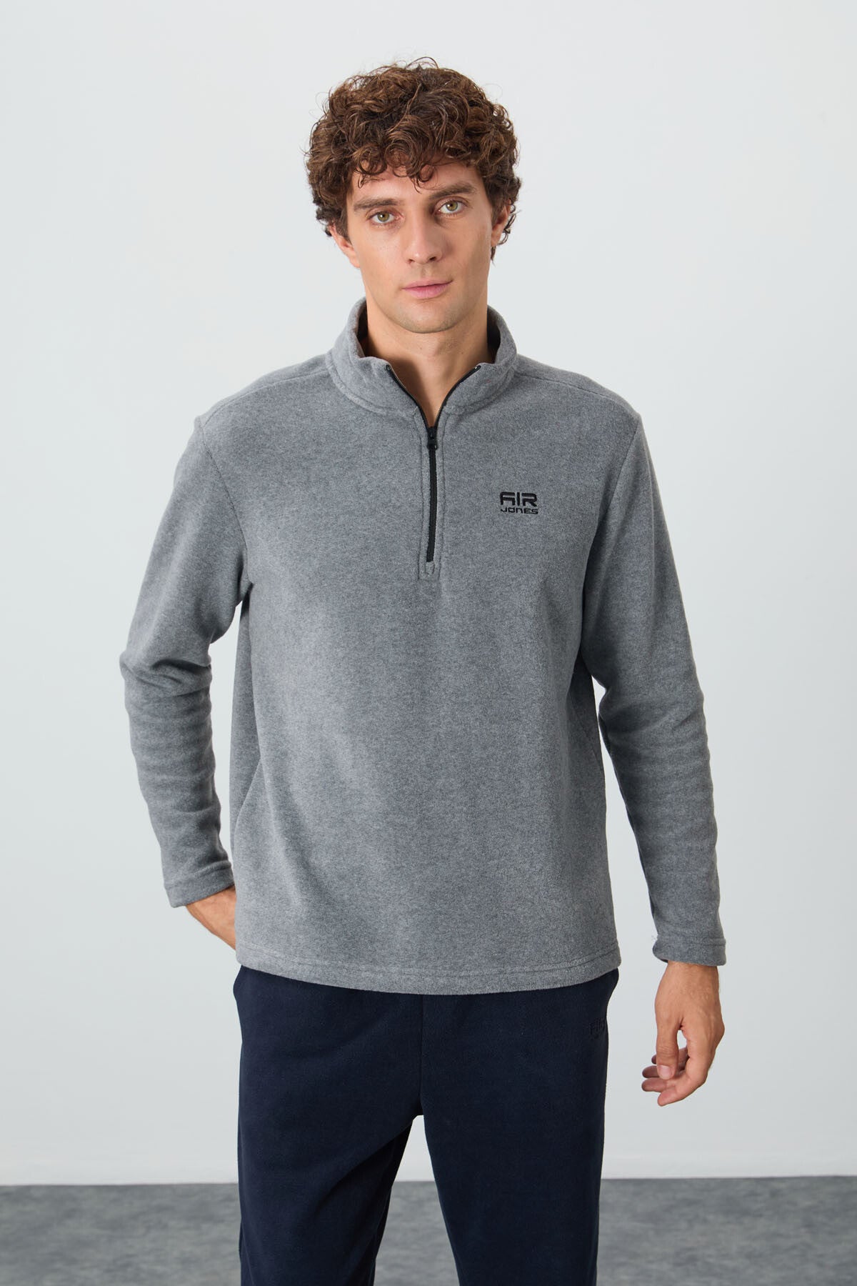 River Gri Melanj Dik Yaka Erkek Polar Sweatshirt - 88310 - Gb melanj