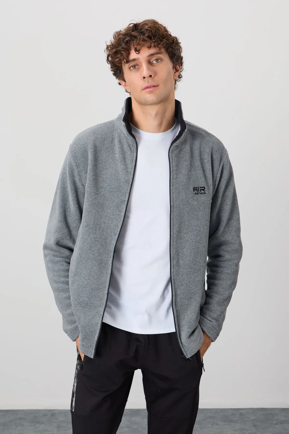 Hardy Gri Melanj Standart Kalıp Polar Erkek Sweatshirt - 88299 - Gb melanj – Gb Melanj, S