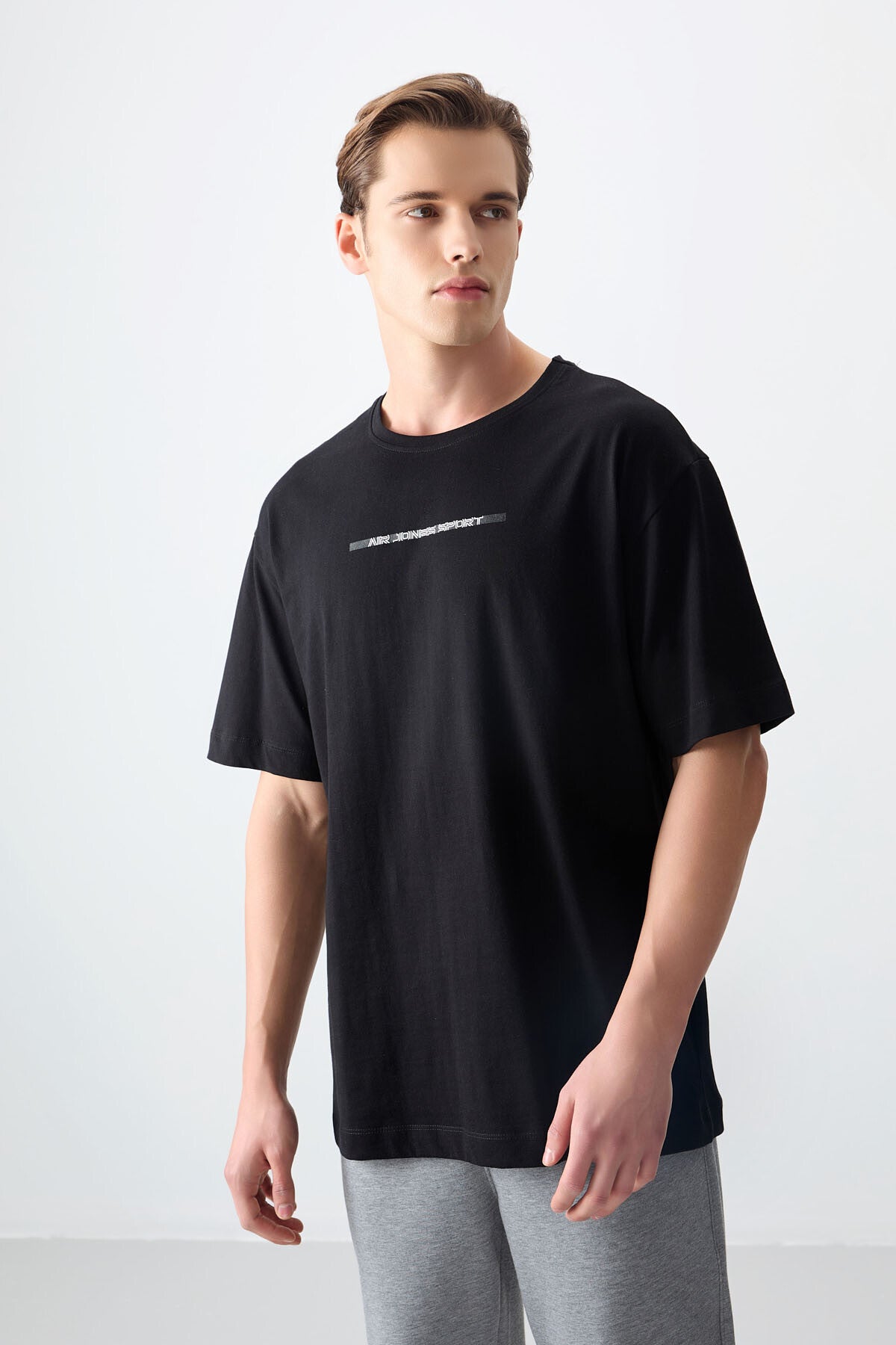 Siyah %100 Pamuk Kalın Yumuşak Dokulu Oversize Fit Baskılı Erkek T-Shirt - 88358 - Siyah – Siyah, S