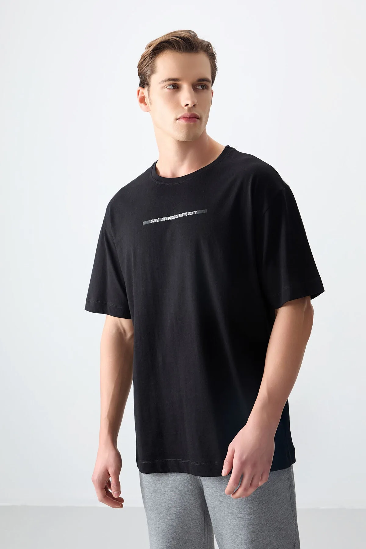 Siyah %100 Pamuk Kalın Yumuşak Dokulu Oversize Fit Baskılı Erkek T-Shirt - 88358 - Siyah – Siyah, S