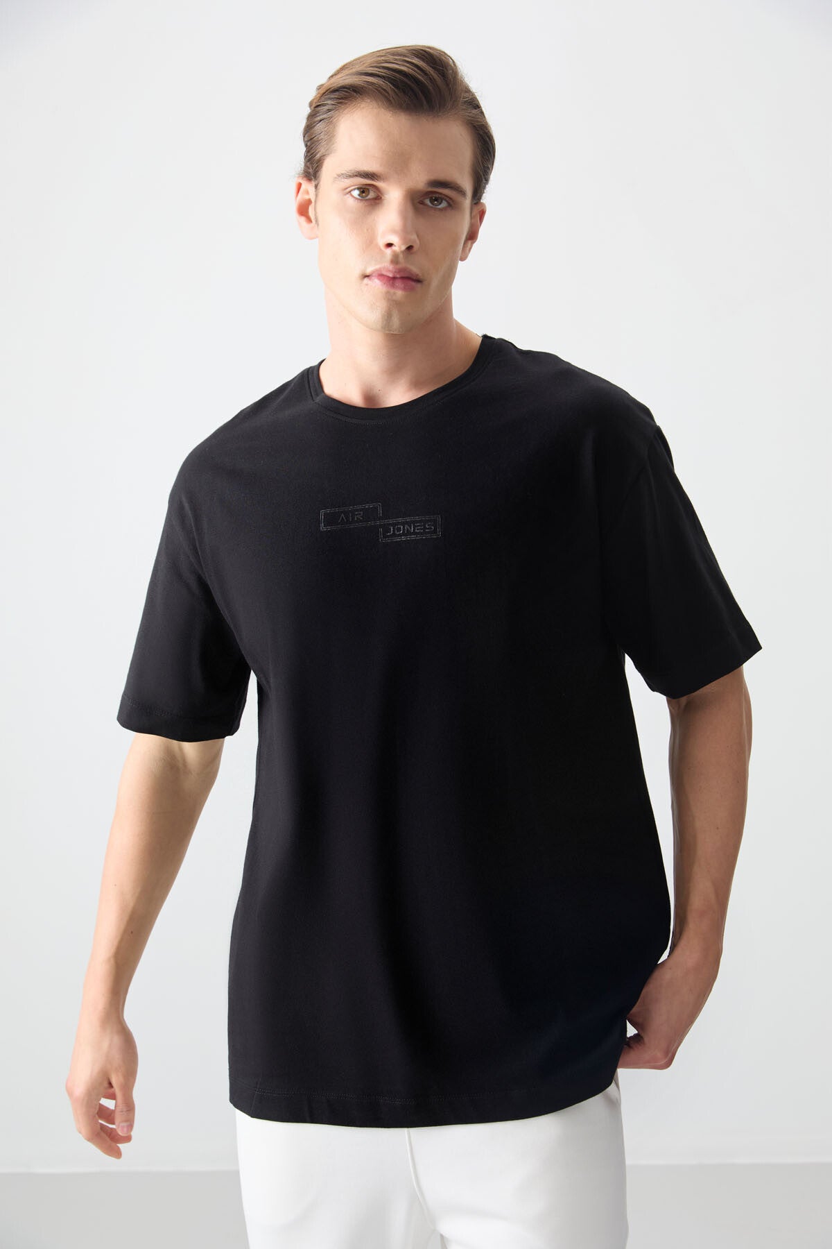 Siyah %100 Pamuk Kalın Yumuşak Dokulu Oversize Fit Baskılı Erkek T-Shirt - 88361 - Siyah