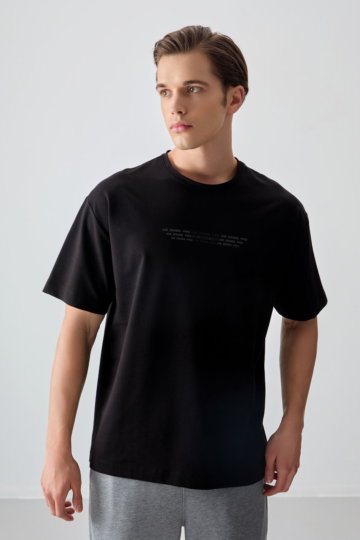Siyah Pamuklu Kalın Yumuşak Dokulu Oversize Fit Baskılı Erkek T-Shirt - 88374 - Siyah – Siyah, S