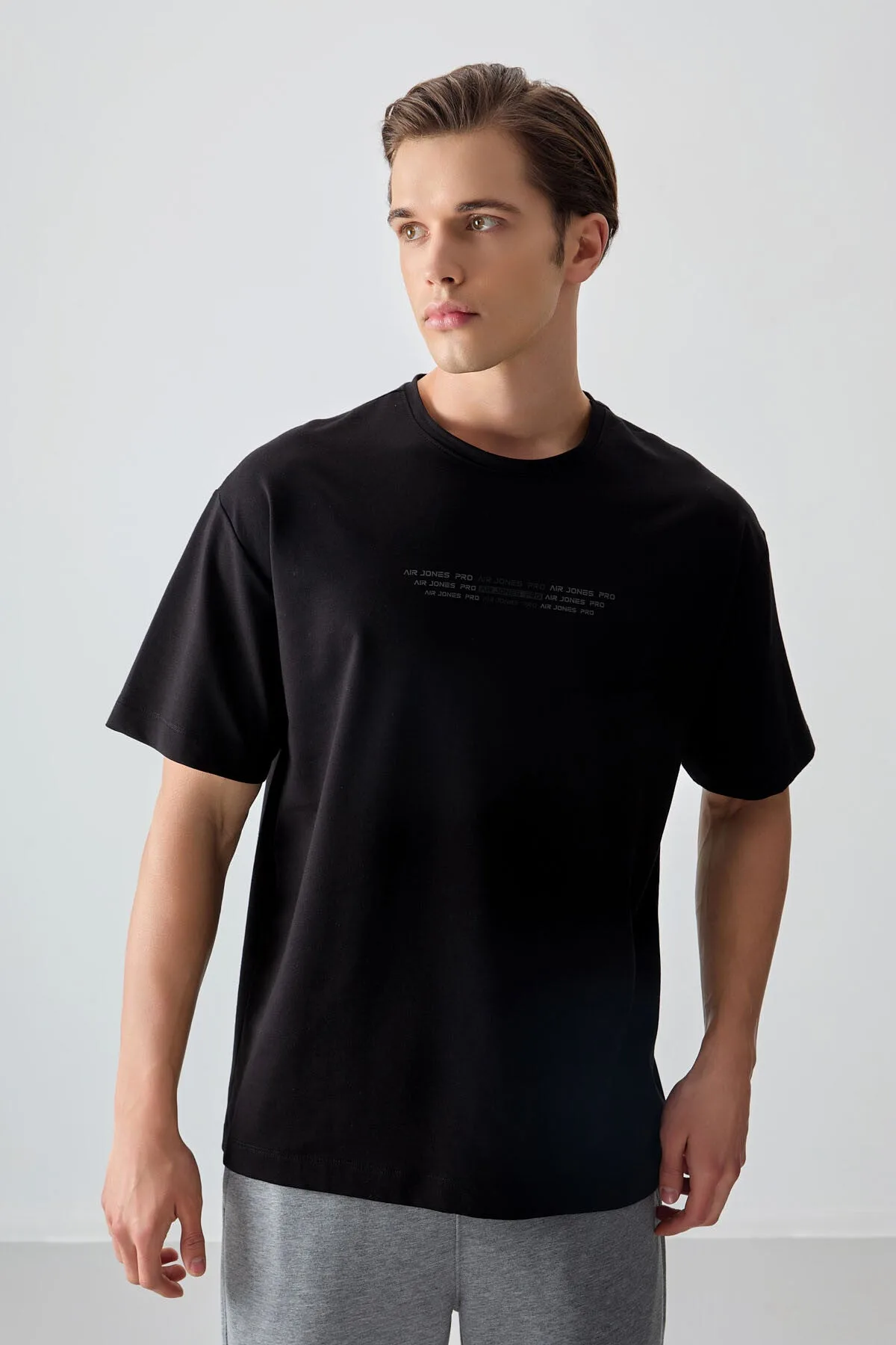 Siyah Pamuklu Kalın Yumuşak Dokulu Oversize Fit Baskılı Erkek T-Shirt - 88374 - Siyah – Siyah, S