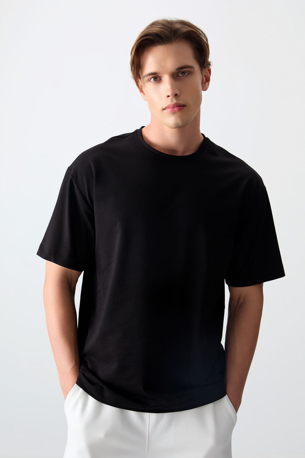 Siyah Pamuklu Kalın Yumuşak Dokulu Oversize Fit Basic Erkek T-Shirt - 88377 - Siyah – Siyah, S
