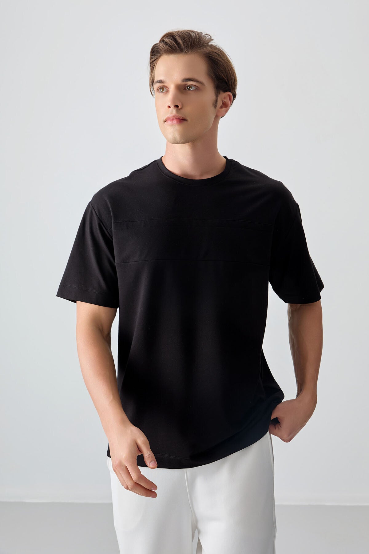 Siyah Pamuklu Kalın Yumuşak Dokulu Oversize Fit Basic Erkek T-Shirt - 88378 - Siyah