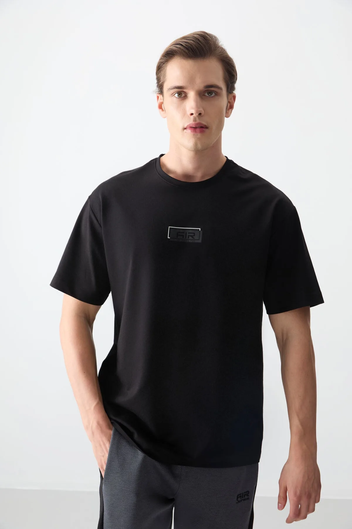 Siyah Pamuklu Kalın Yumuşak Dokulu Oversize Fit Baskılı Erkek T-Shirt - 88376 - Siyah – Siyah, S