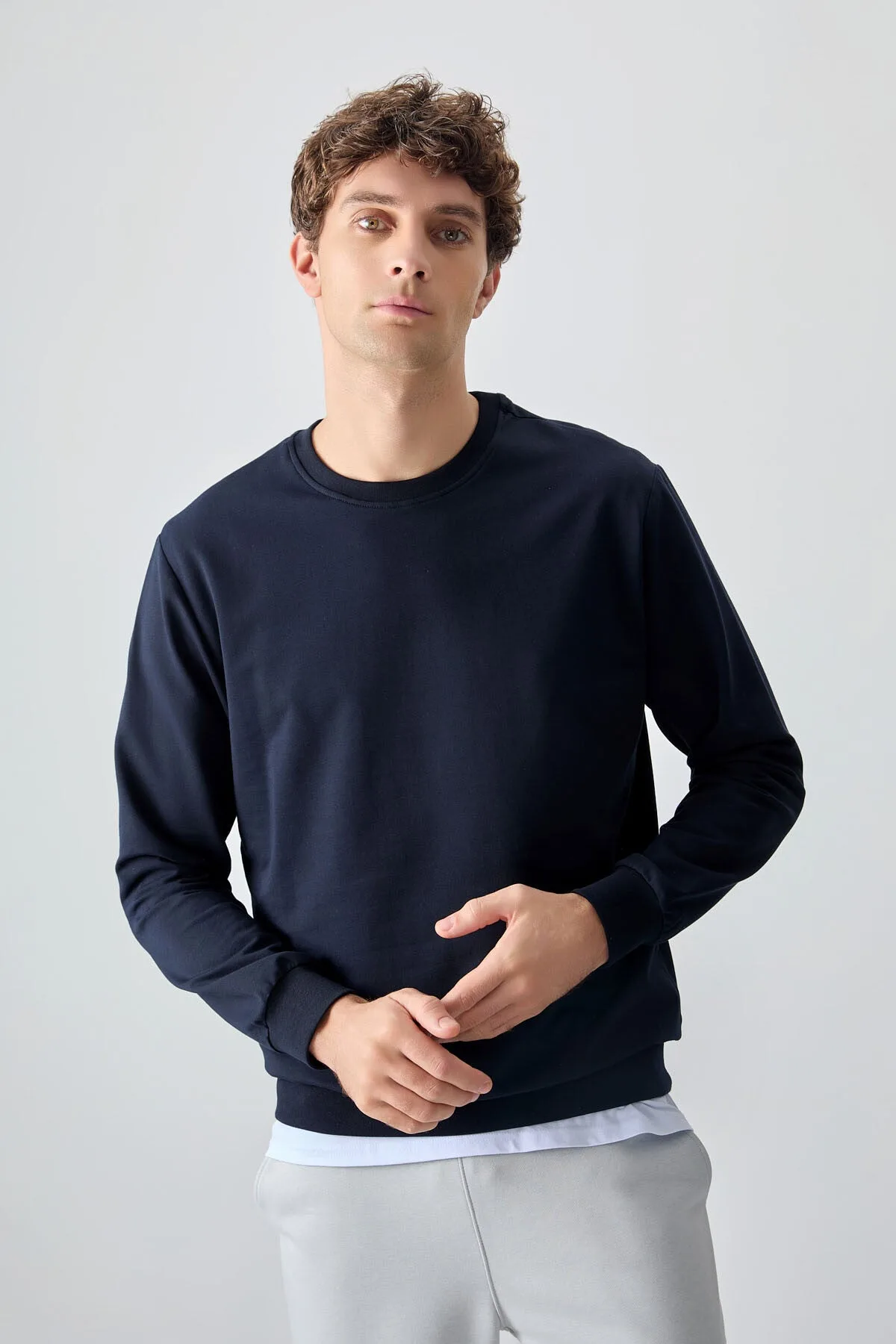 Lacivert Pamuk Yumuşak Dokulu Standart Fit Basic Erkek Sweatshirt - 88363 - Lacivert – Lacivert, S