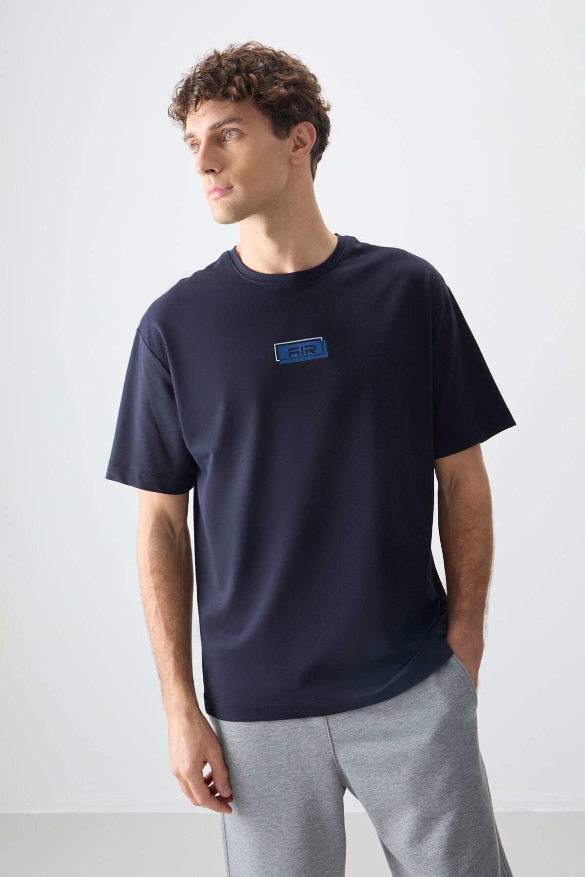 Lacivert Pamuklu Kalın Yumuşak Dokulu Oversize Fit Baskılı Erkek T-Shirt - 88376 - Lacivert – Lacivert, S