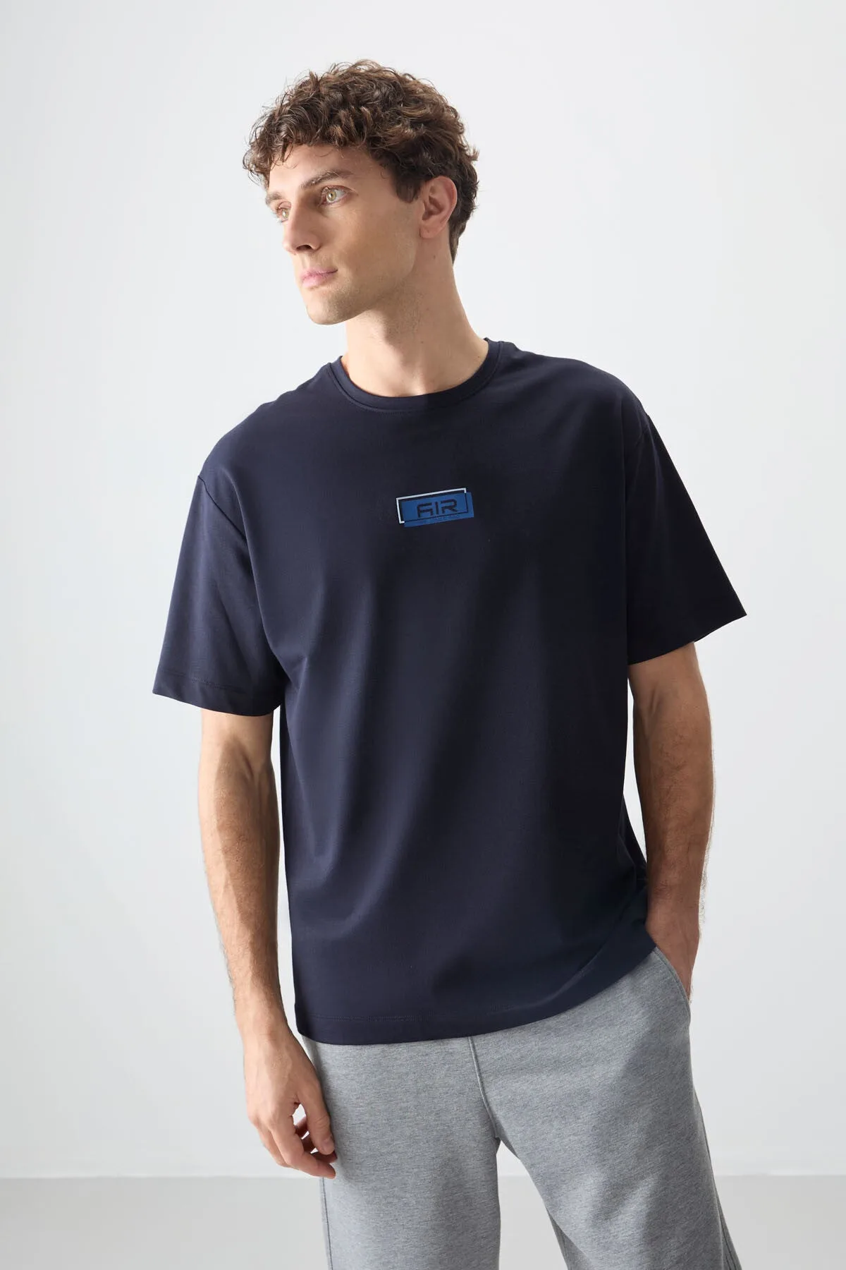 Lacivert Pamuklu Kalın Yumuşak Dokulu Oversize Fit Baskılı Erkek T-Shirt - 88376 - Lacivert – Lacivert, S