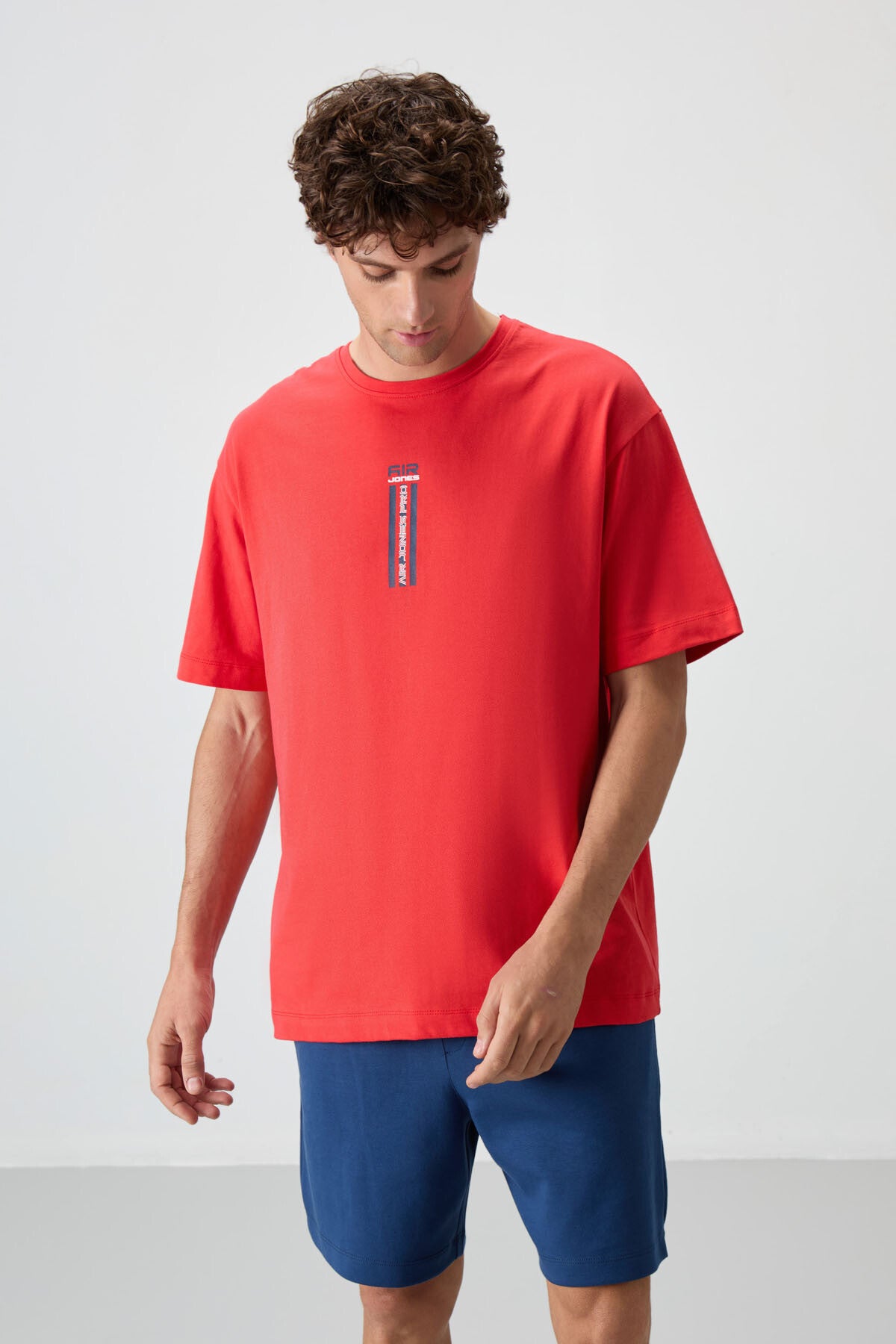 Fiesta %100 Pamuk Kalın Yumuşak Dokulu Oversize Fit Baskılı Erkek T-Shirt - 88360 - Fiesta