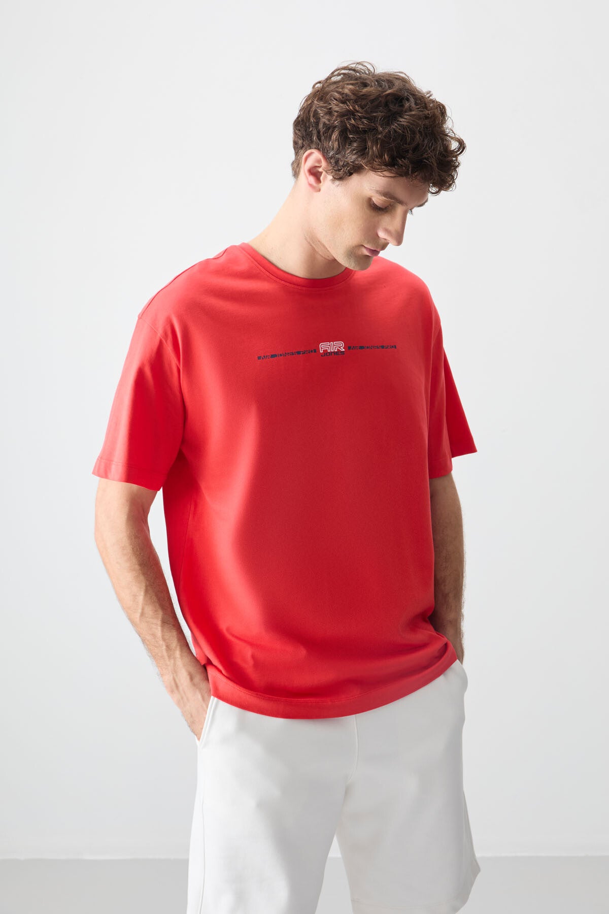 Fiesta %100 Pamuk Kalın Yumuşak Dokulu Oversize Fit Baskılı Erkek T-Shirt - 88357 - Fiesta