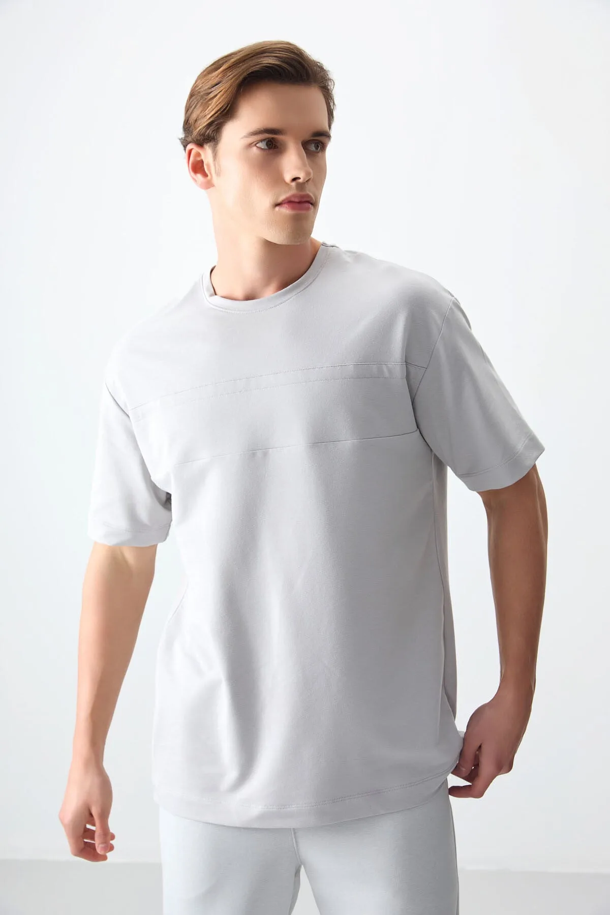 Taş Pamuklu Kalın Yumuşak Dokulu Oversize Fit Basic Erkek T-Shirt - 88378 - Taş – Taş, S