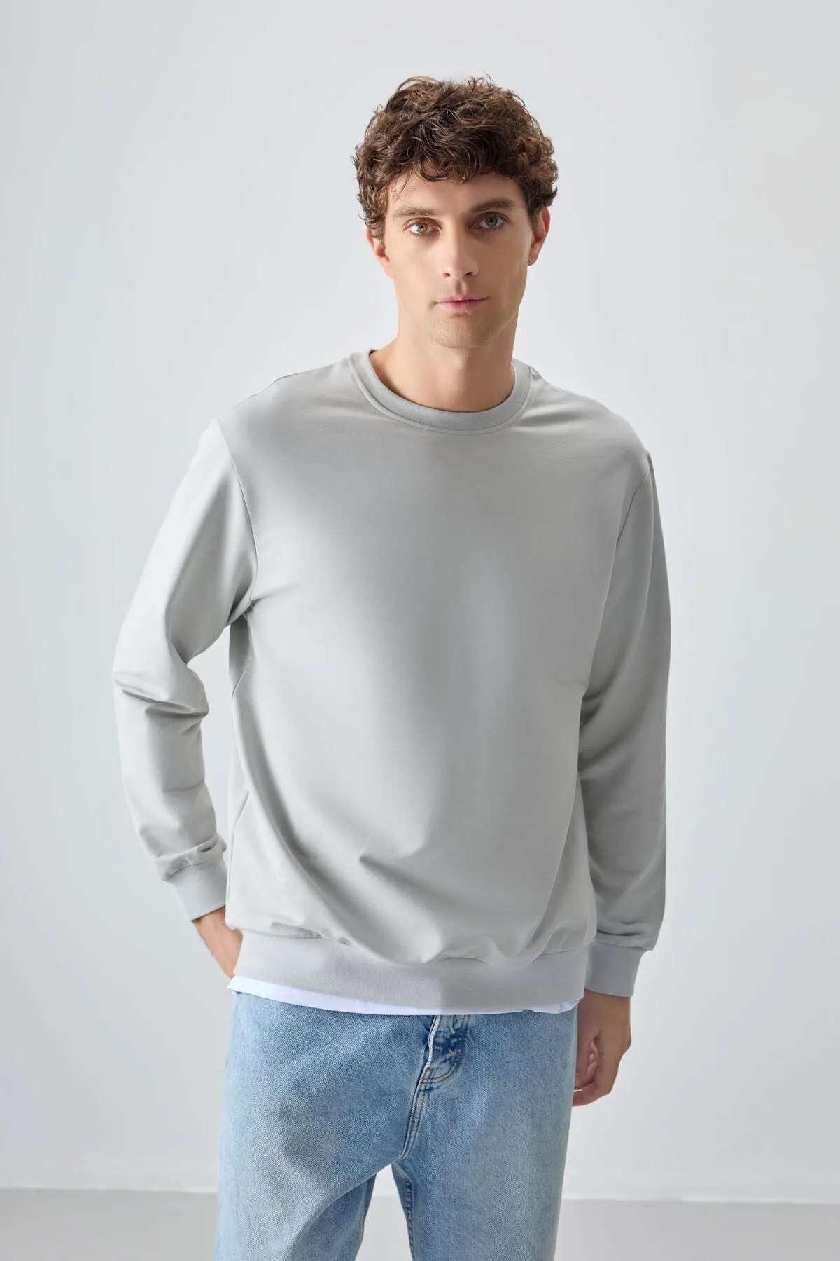 Taş Pamuk Yumuşak Dokulu Standart Fit Basic Erkek Sweatshirt - 88363 - Taş – Taş, S