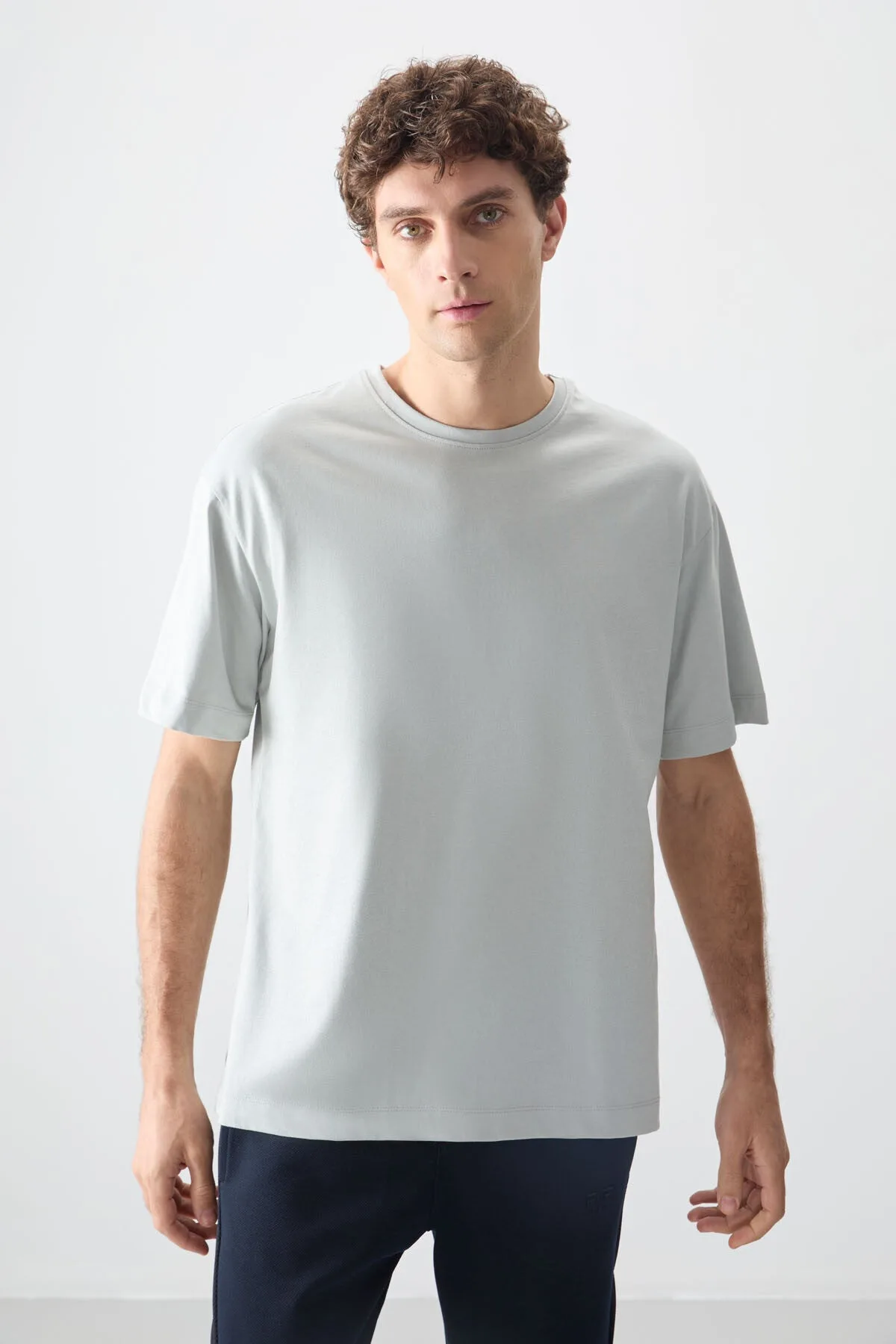 Taş %100 Pamuk Kalın Yumuşak Dokulu Oversize Fit Basic Erkek T-Shirt - 88353 - Taş – Taş, S
