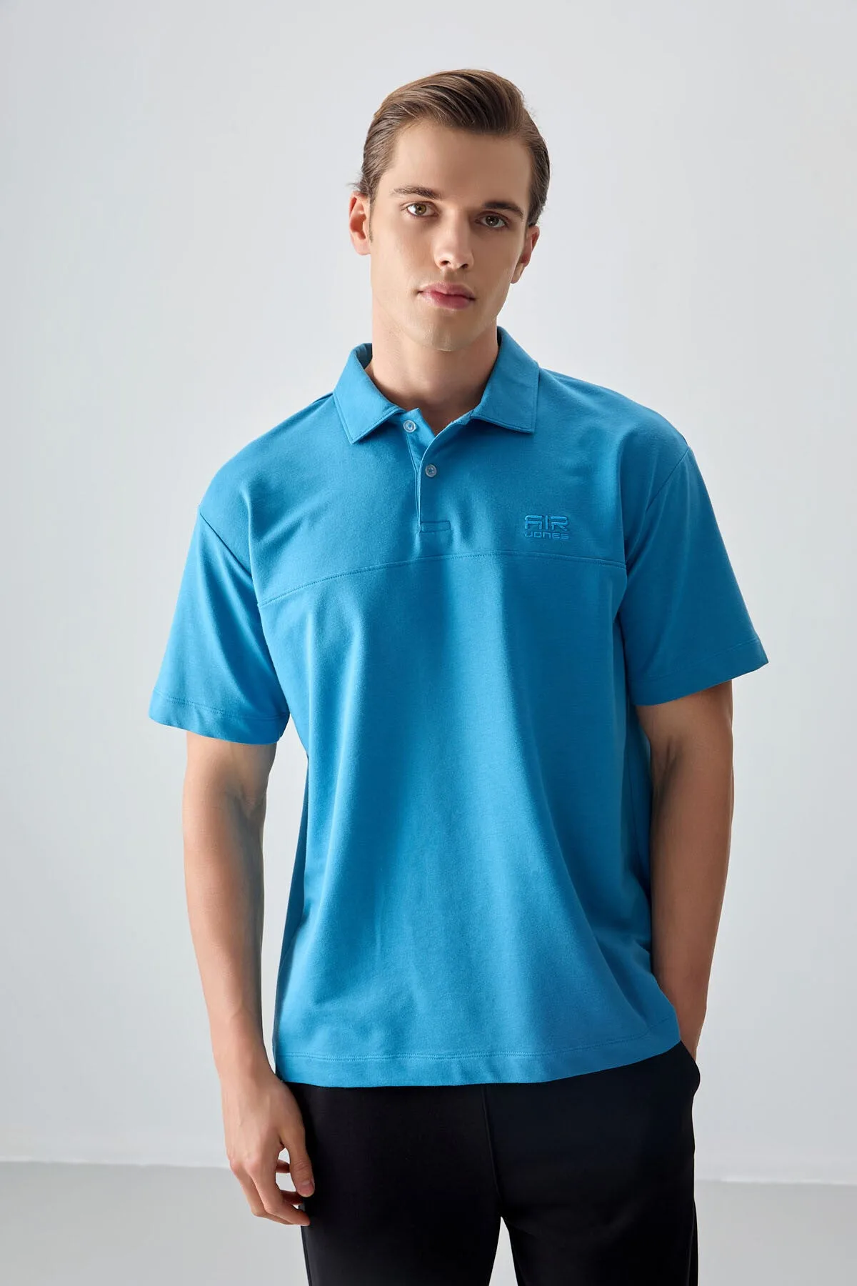 Petrol Mavi Pamuklu Kalın Yumuşak Dokulu Polo Yaka Oversize Fit Basic Erkek T- Shirt - 88382 - Petrol mavi – Petrol Mavi, S