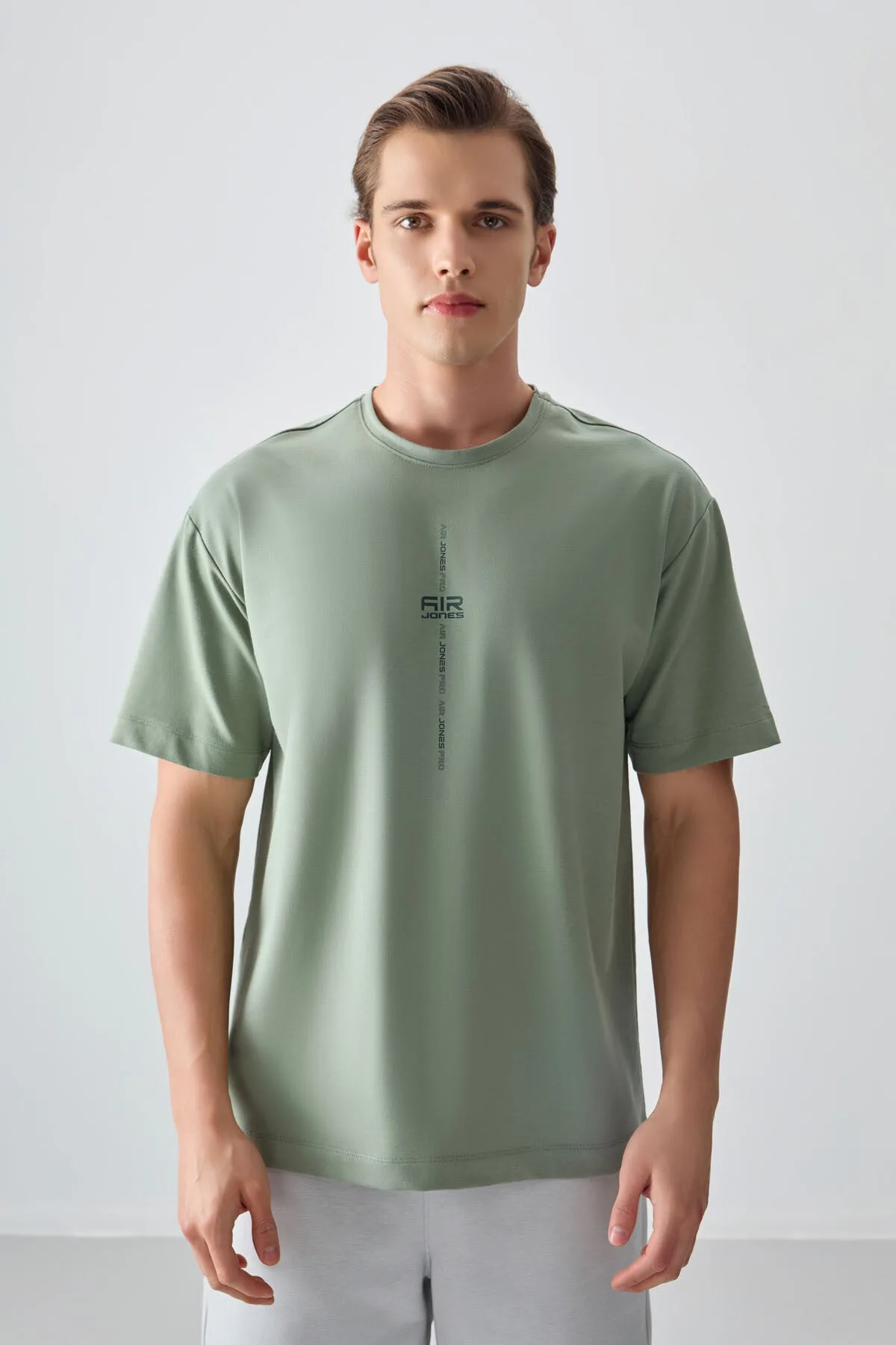 Açık Yeşil Pamuklu Kalın Yumuşak Dokulu Oversize Fit Baskılı Erkek T-Shirt - 88373 - Kaktüs – Kaktüs, S