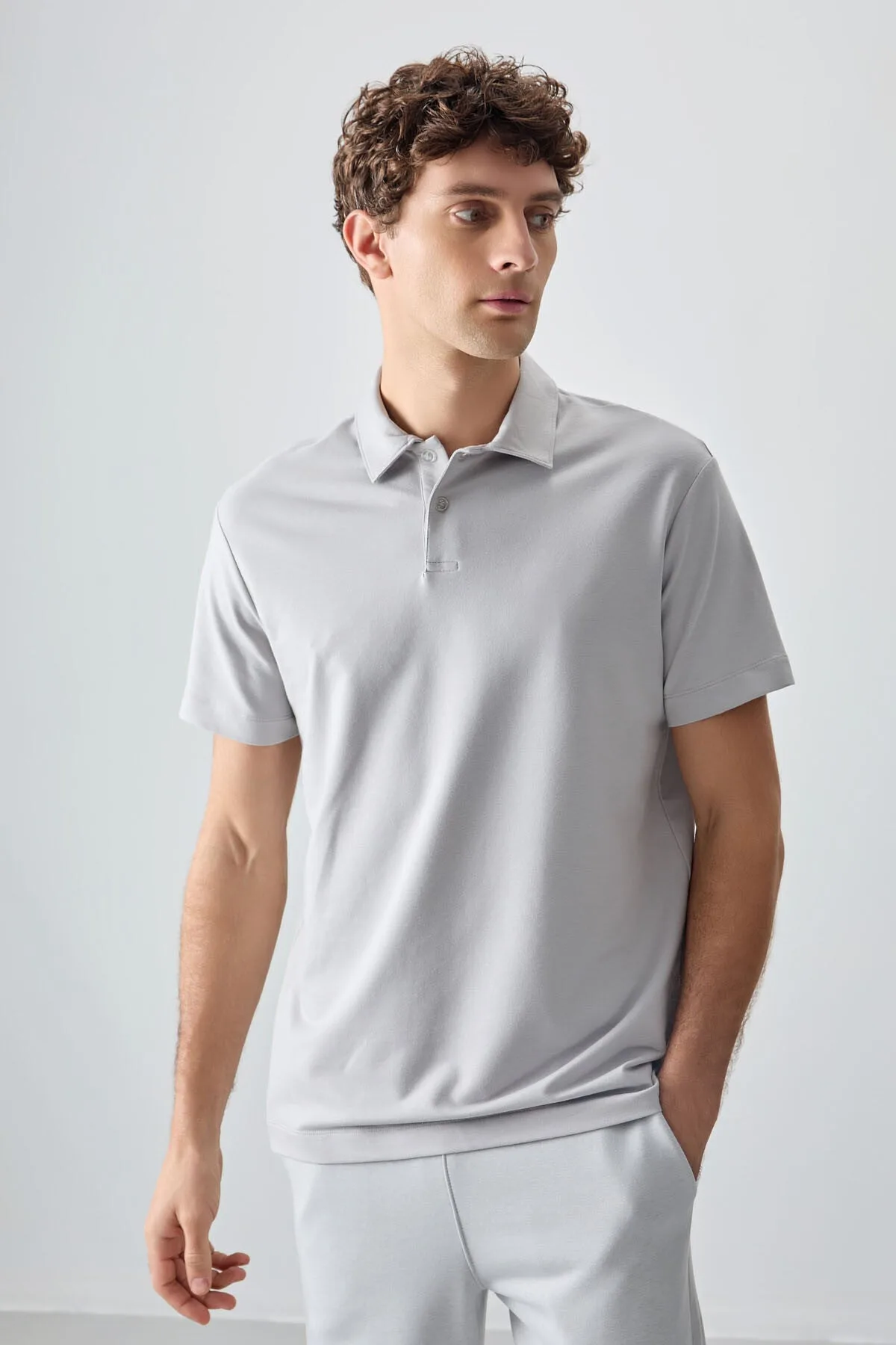 Taş Pamuklu Kalın Yumuşak Dokulu Polo Yaka Oversize Fit Basic Erkek T- Shirt - 88381 - Taş – Taş, S