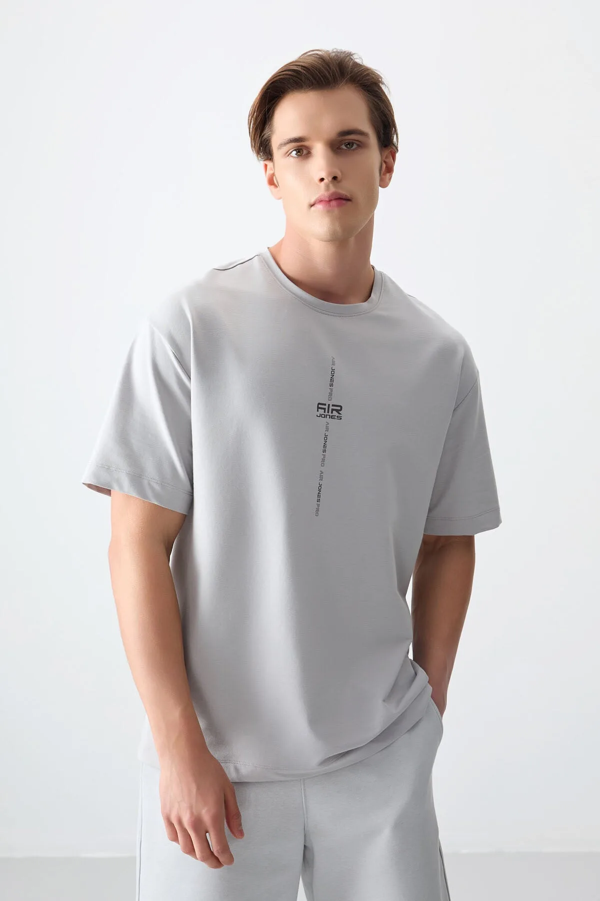 Taş Pamuklu Kalın Yumuşak Dokulu Oversize Fit Baskılı Erkek T-Shirt - 88373 - Taş – Taş, S