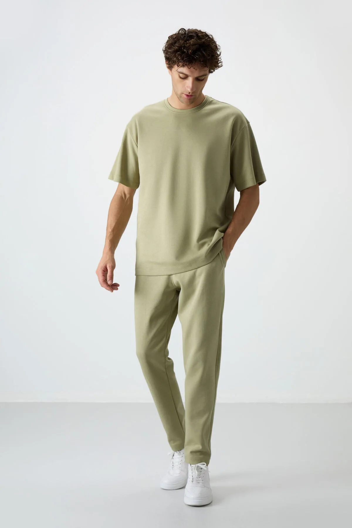 Açık Çağla Pamuklu Kalın Yumuşak Dokulu Oversize Fit Basic Erkek Eşofman Takım - 85251 - Açık çağla/açık çağla – Açık Çağla, S