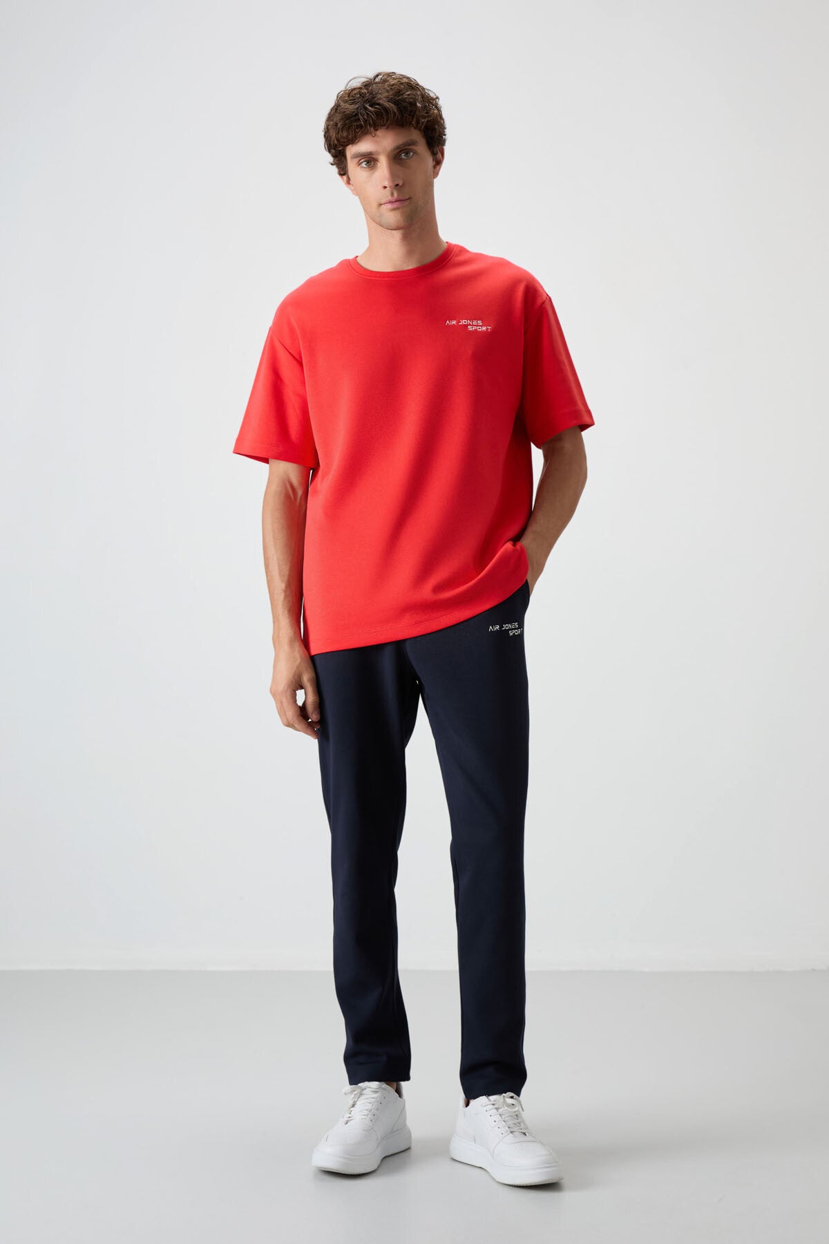 Fiesta - Lacivert Pamuklu Kalın Yumuşak Dokulu Oversize Fit Nakışlı Erkek Eşofman Takım - 85252 - Fiesta/lacivert