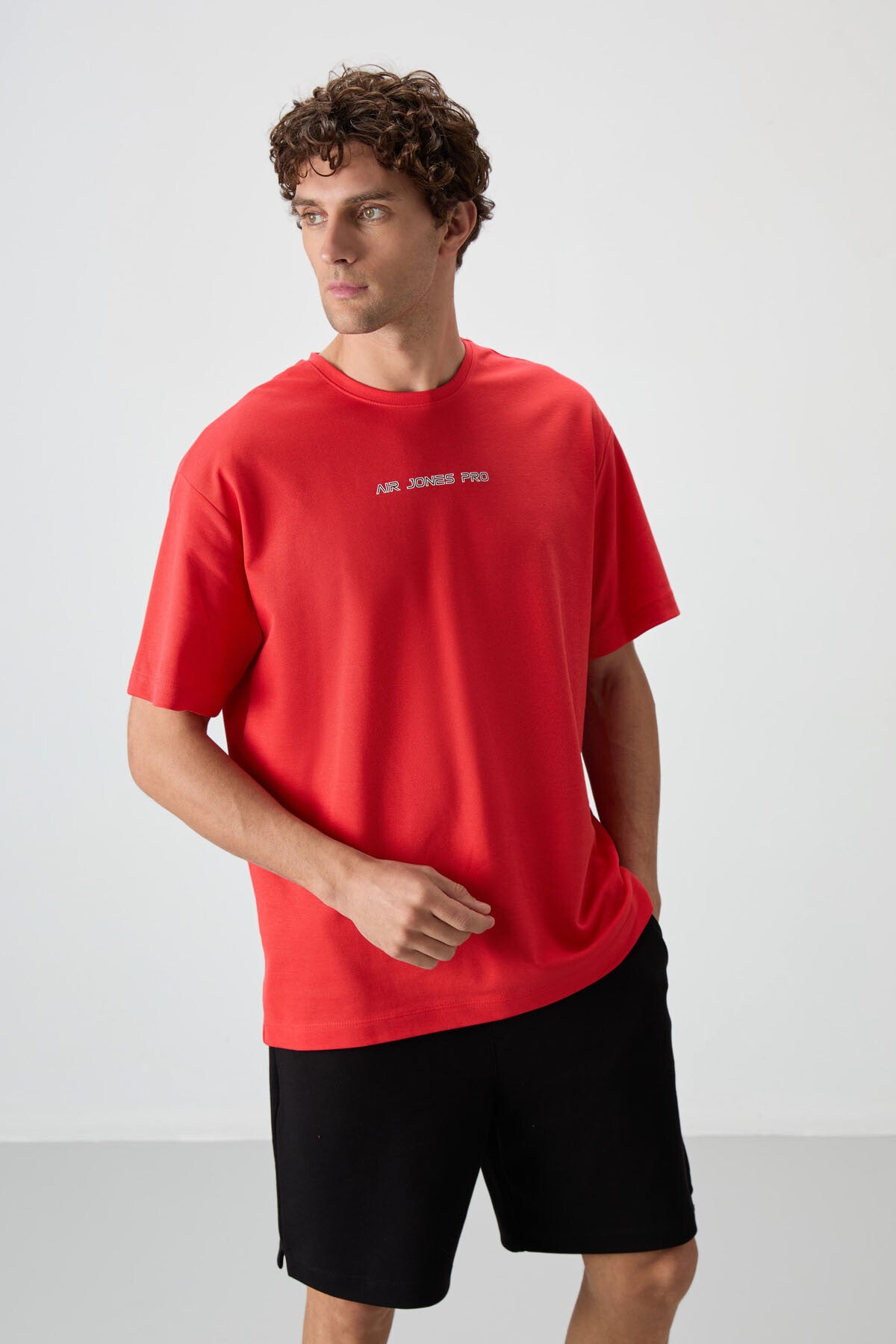Fiesta Pamuklu Kalın Yüzeyi Dokulu Oversize Fit Baskılı Erkek T-Shirt - 88364 - Fiesta