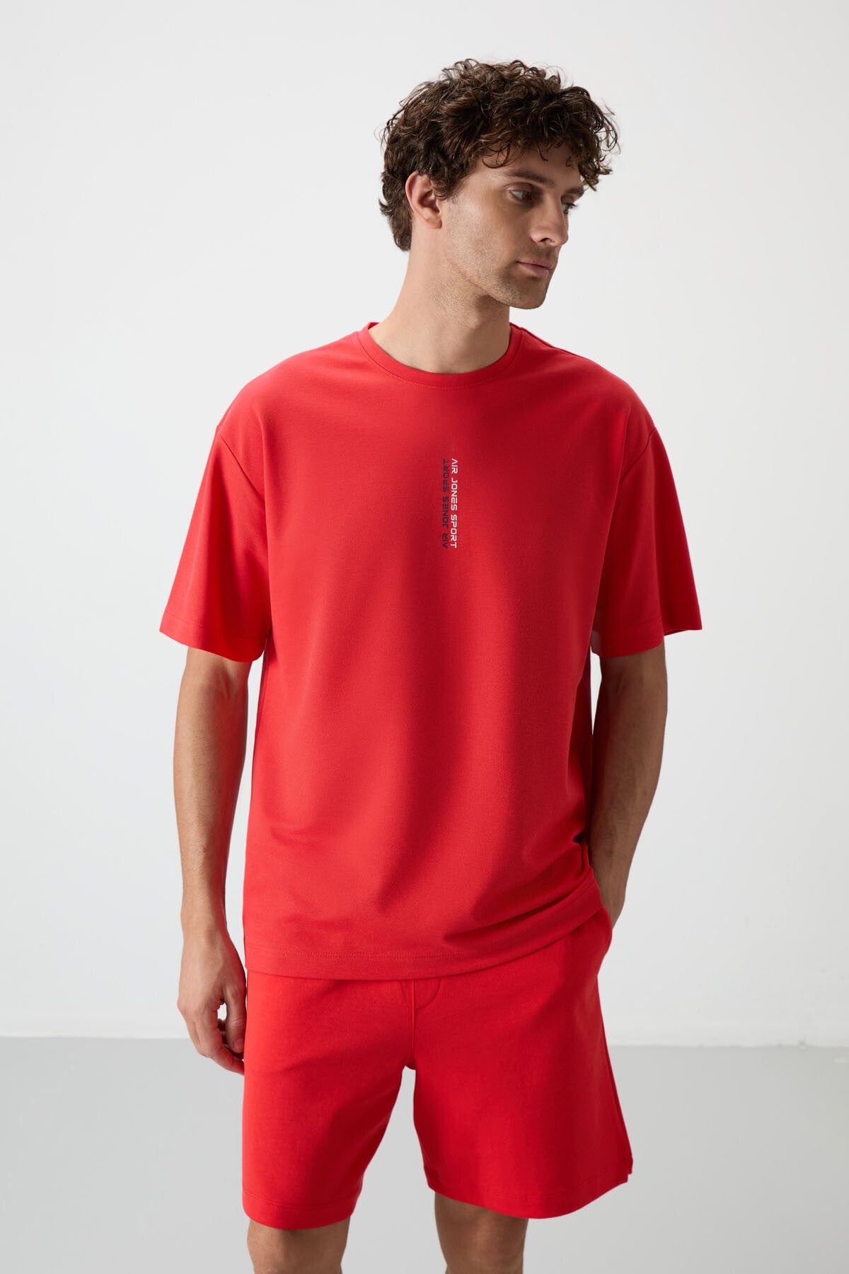 Fiesta Pamuklu Kalın Yüzeyi Dokulu Oversize Fit Baskılı Erkek T-Shirt - 88368 - Fiesta