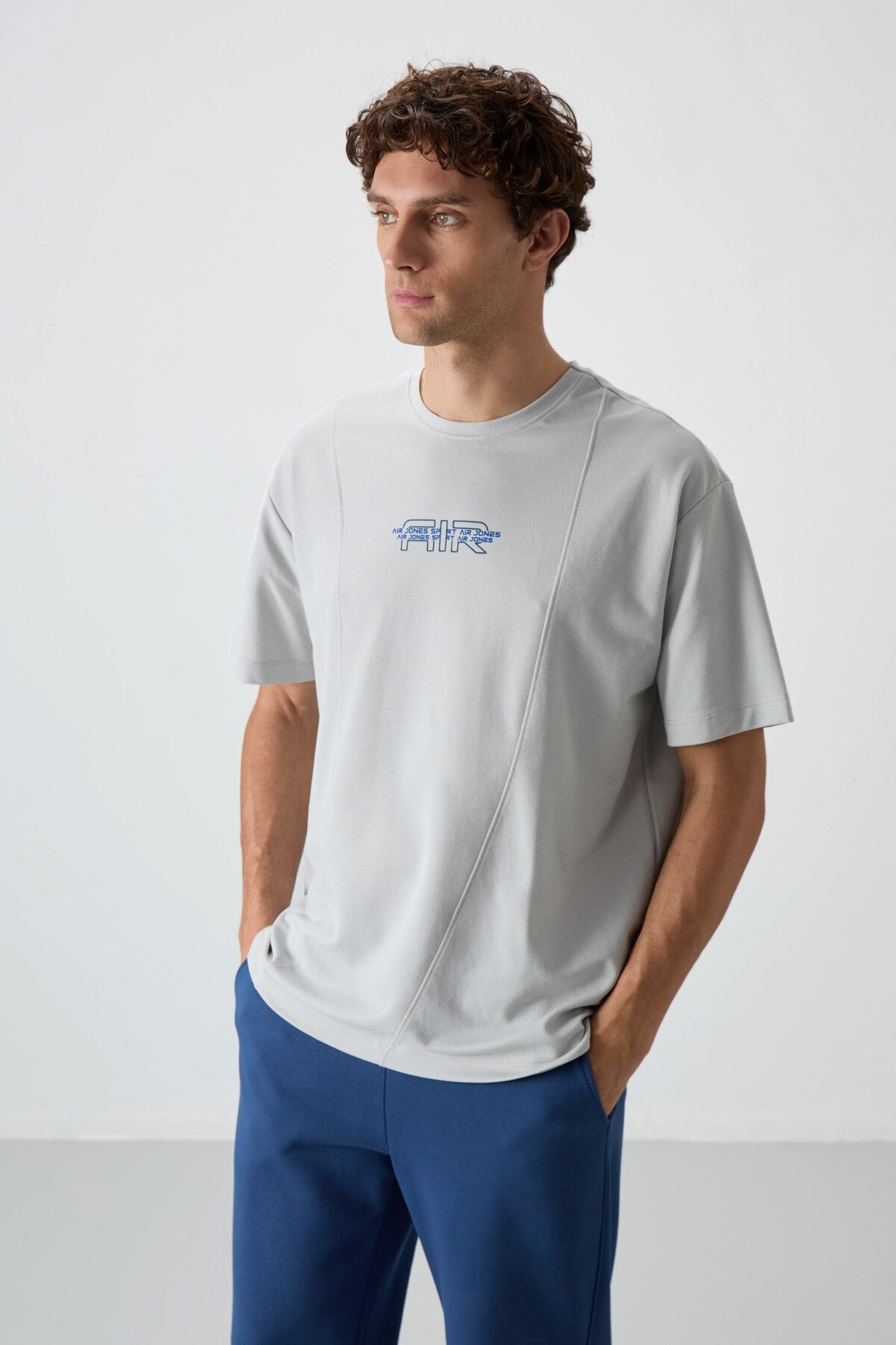 Taş Pamuklu Kalın Yüzeyi Dokulu Oversize Fit Baskılı Erkek T-Shirt - 88372 - Taş – Taş, S