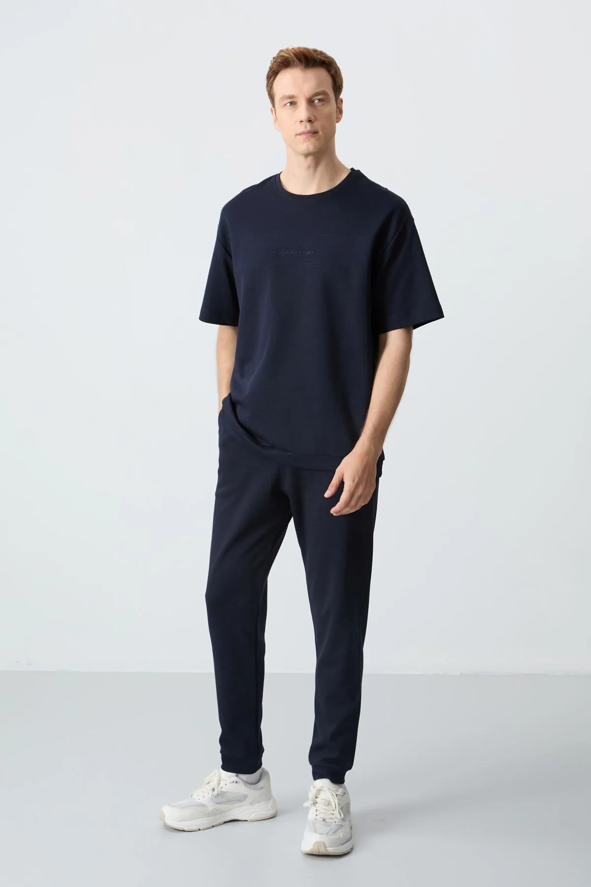 Lacivert Pamuklu Kalın Yumuşak Dokulu Oversize Fit Basic Erkek Eşofman Takım - 85261 - Laci/laci – Laci, S
