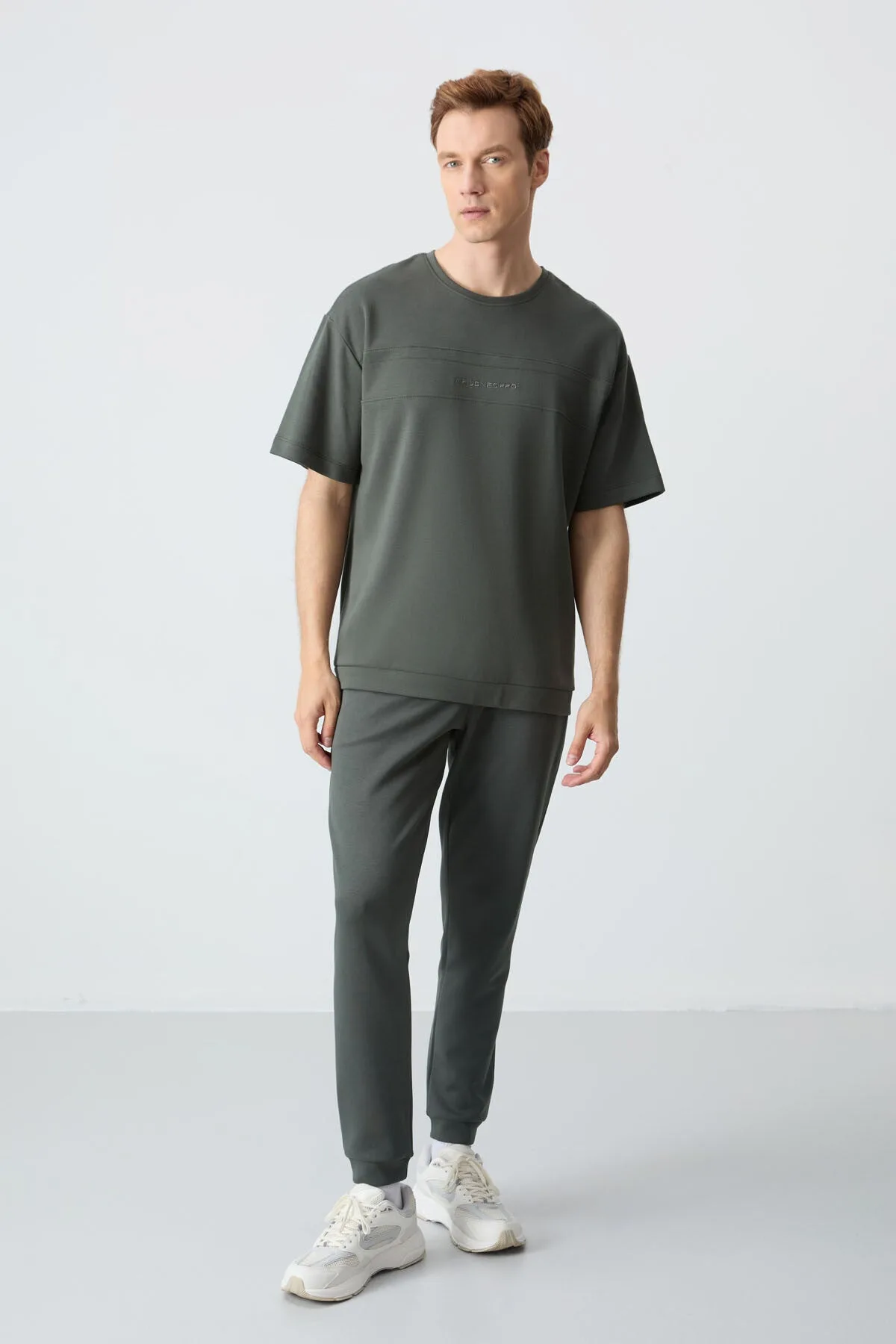 Haki Pamuklu Kalın Yumuşak Dokulu Oversize Fit Basic Erkek Eşofman Takım - 85261 - Haki/haki – Haki, S