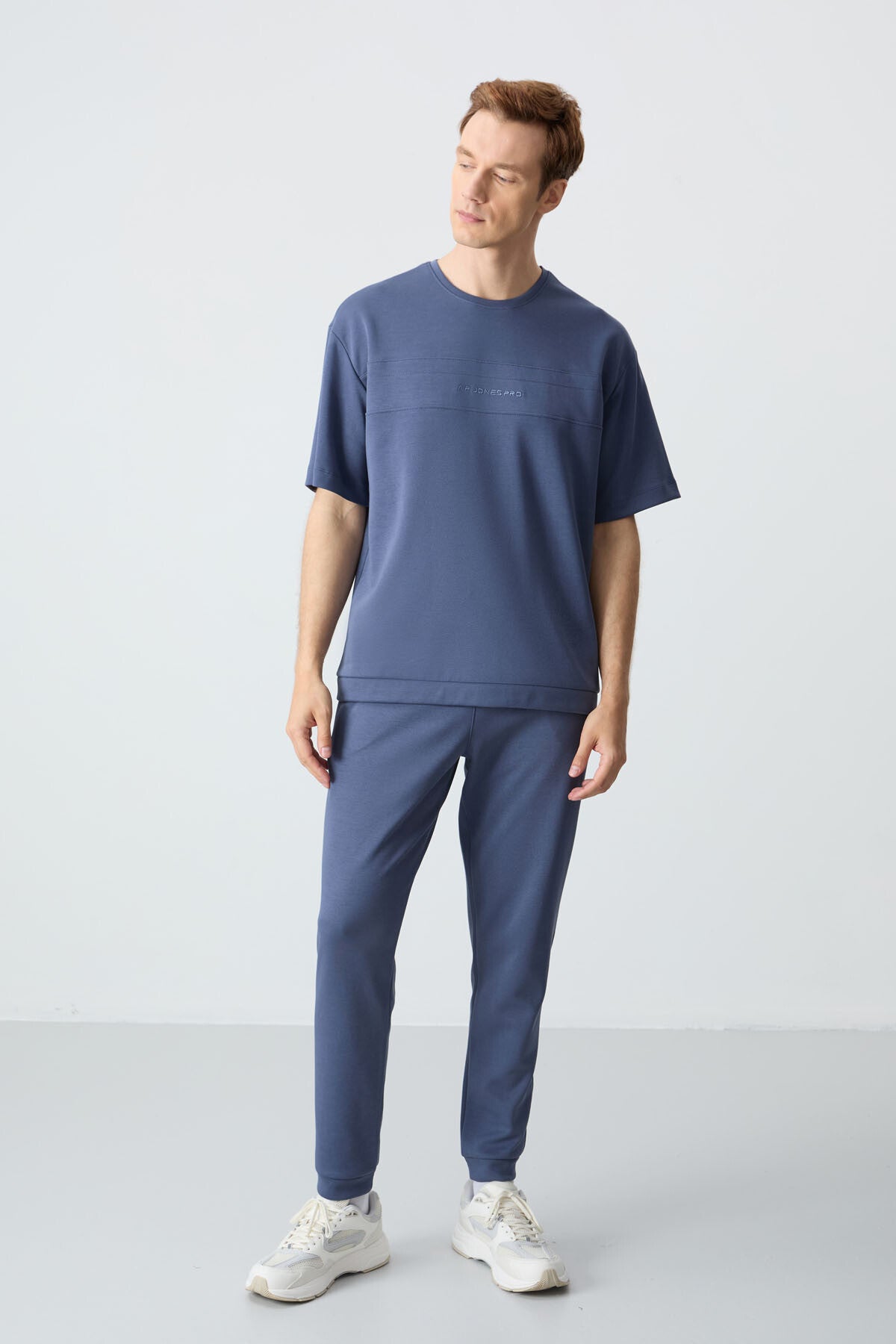 Petrol Pamuklu Kalın Yumuşak Dokulu Oversize Fit Basic Erkek Eşofman Takım - 85261 - Petrol/petrol