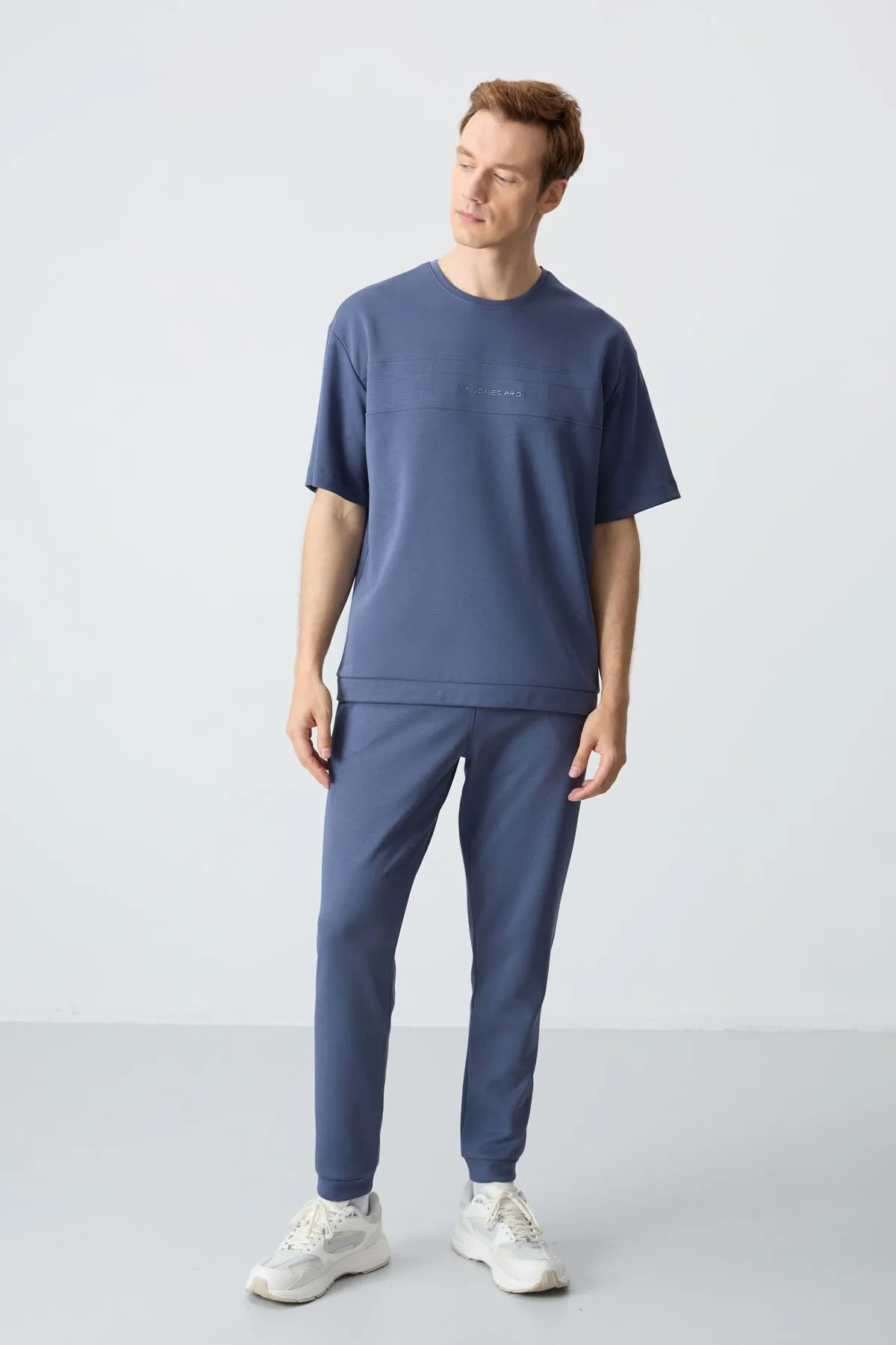 Petrol Pamuklu Kalın Yumuşak Dokulu Oversize Fit Basic Erkek Eşofman Takım - 85261 - Petrol/petrol – Petrol, S