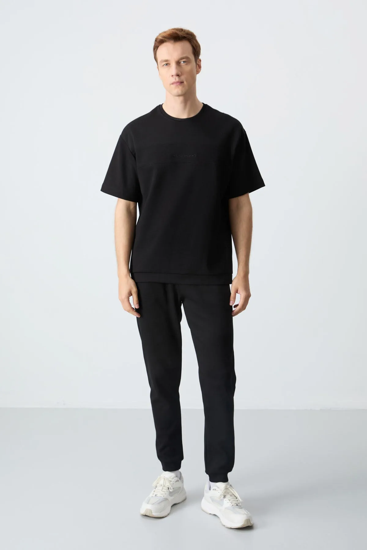 Siyah Pamuklu Kalın Yumuşak Dokulu Oversize Fit Basic Erkek Eşofman Takım - 85261 - Siyah/siyah – Siyah, S