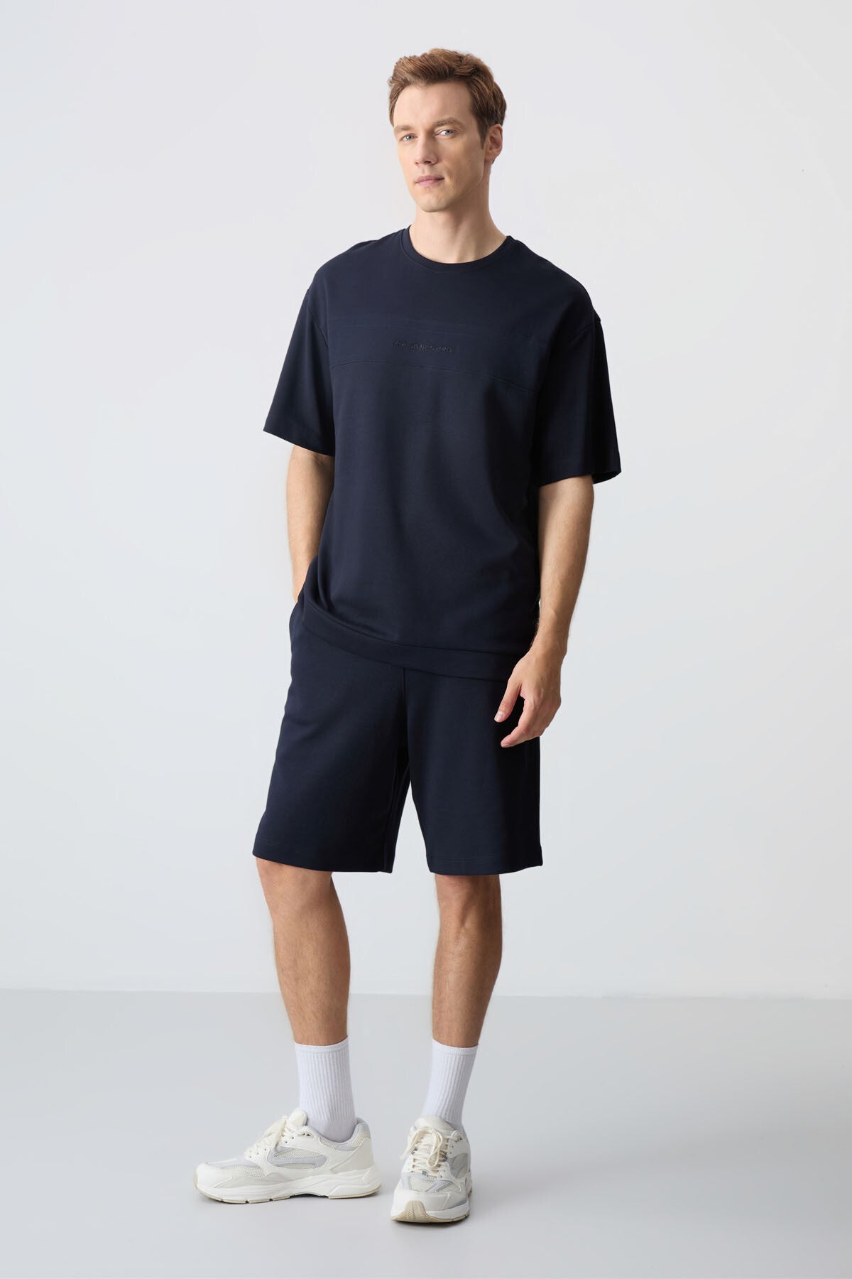 Lacivert Pamuklu Kalın Yumuşak Dokulu Comfort Fit Basic Erkek Şort Takım - 85257 - Laci/laci