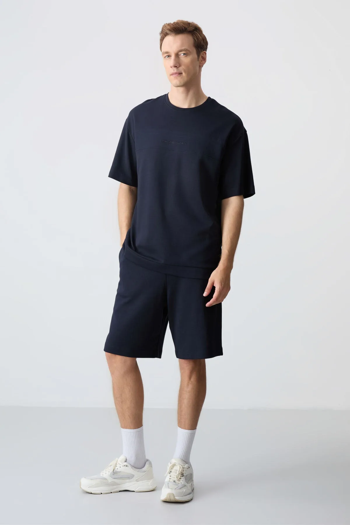 Lacivert Pamuklu Kalın Yumuşak Dokulu Comfort Fit Basic Erkek Şort Takım - 85257 - Laci/laci – Laci, S