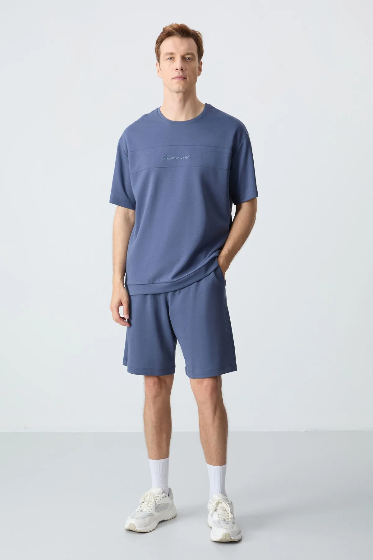 Petrol Pamuklu Kalın Yumuşak Dokulu Oversize Fit Basic Erkek Şort Takım - 85257 - Petrol/petrol – Petrol, S