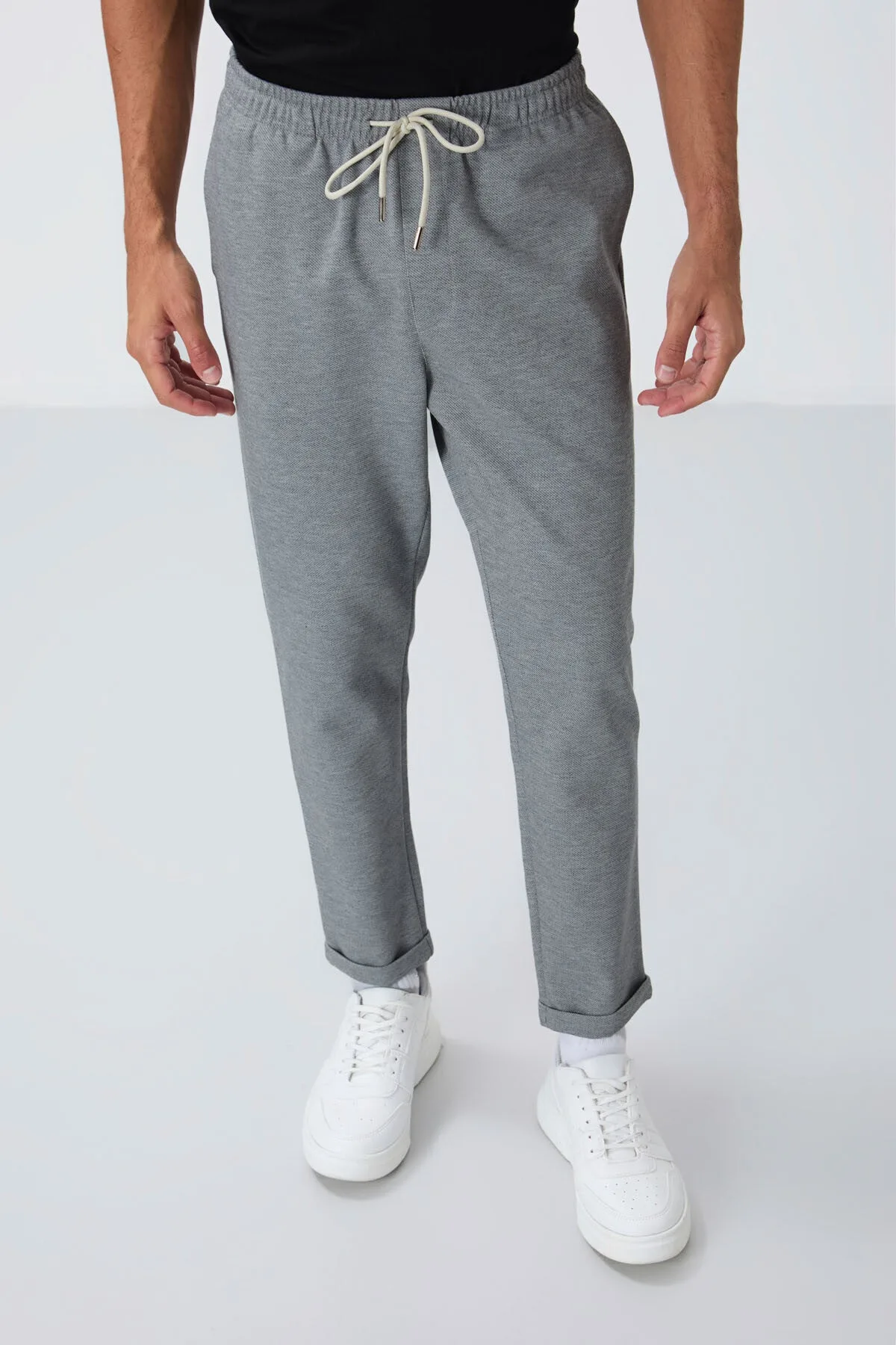 Gri Melanj Yüzeyi Dokulu Standart Fit Erkek Eşofman Alt - 82154 - Gb melanj – Gb Melanj, S
