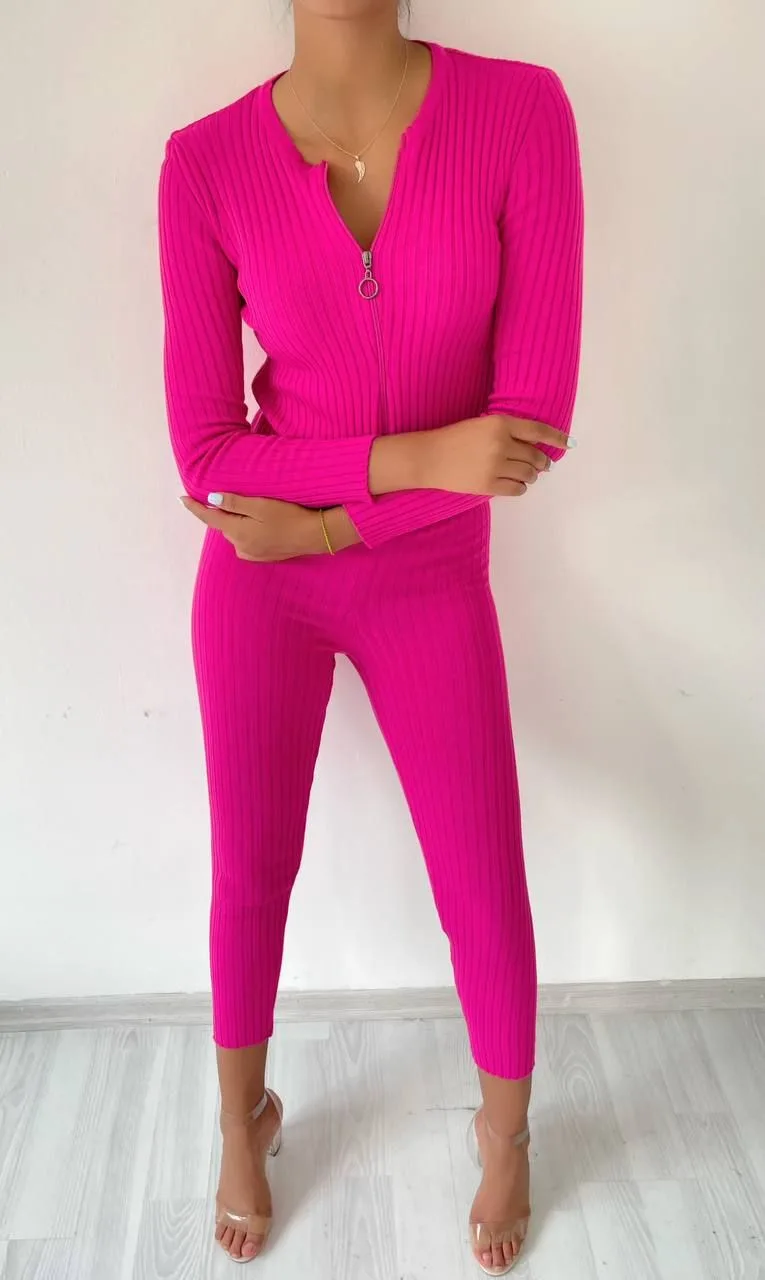 Saphire Fermuarlı Triko Takım 846 - Pembe