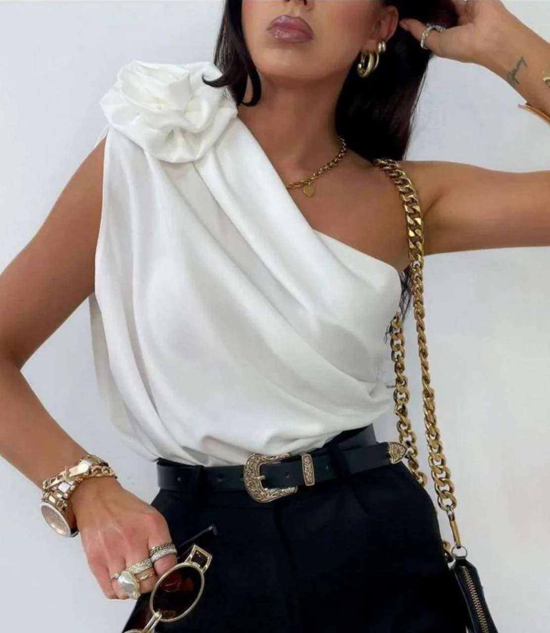 Gül Detay Bluz - 1S 2M 2L 1XL , Beyaz – 1s 2m 2l 1xl , Beyaz, S