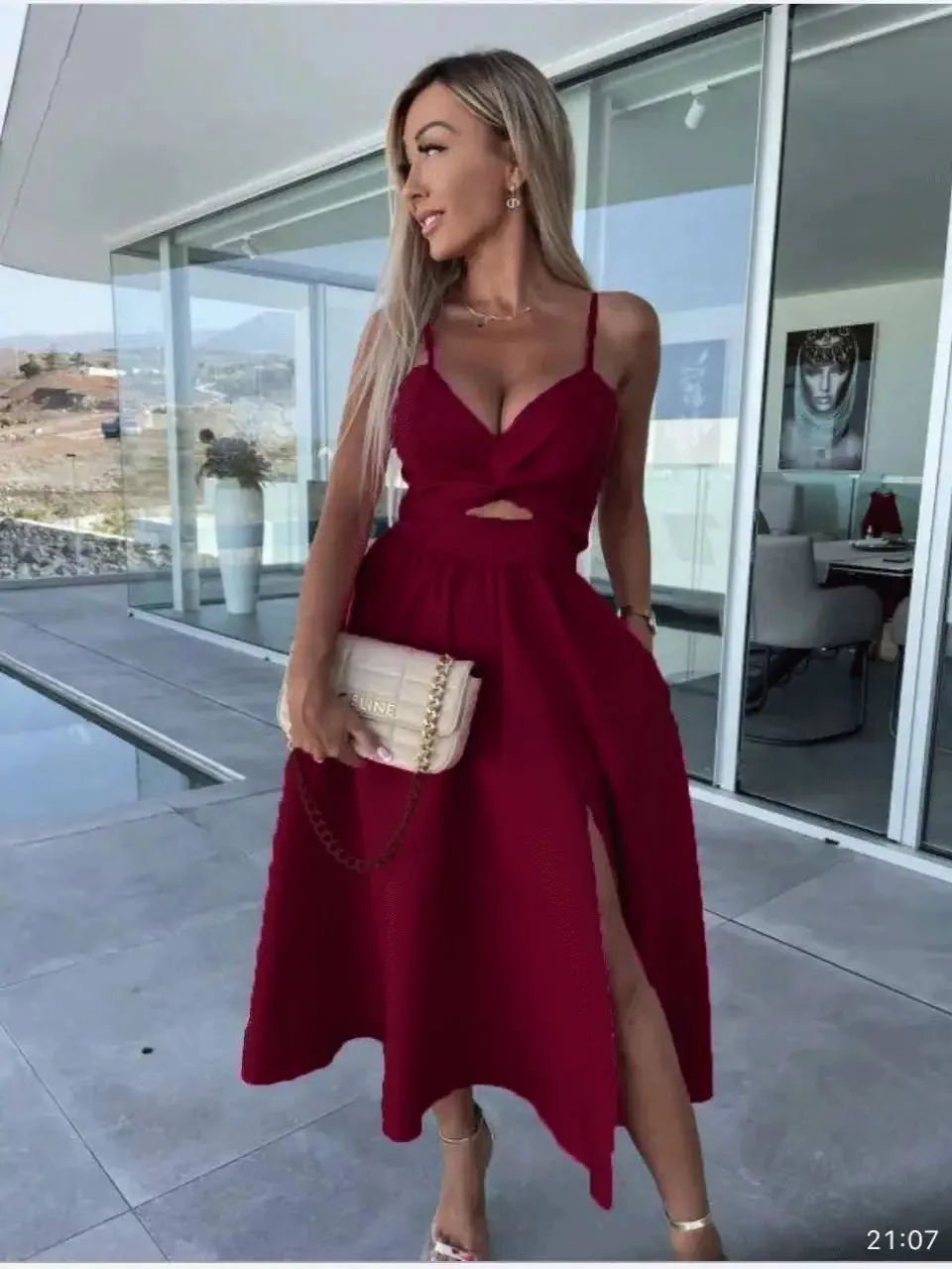 Askılı Elbise - Bordo – Bordo, S