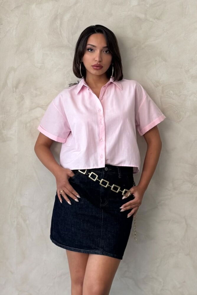 Kelebek Detaylı Toptan Gömlek Pembe - PEMBE
